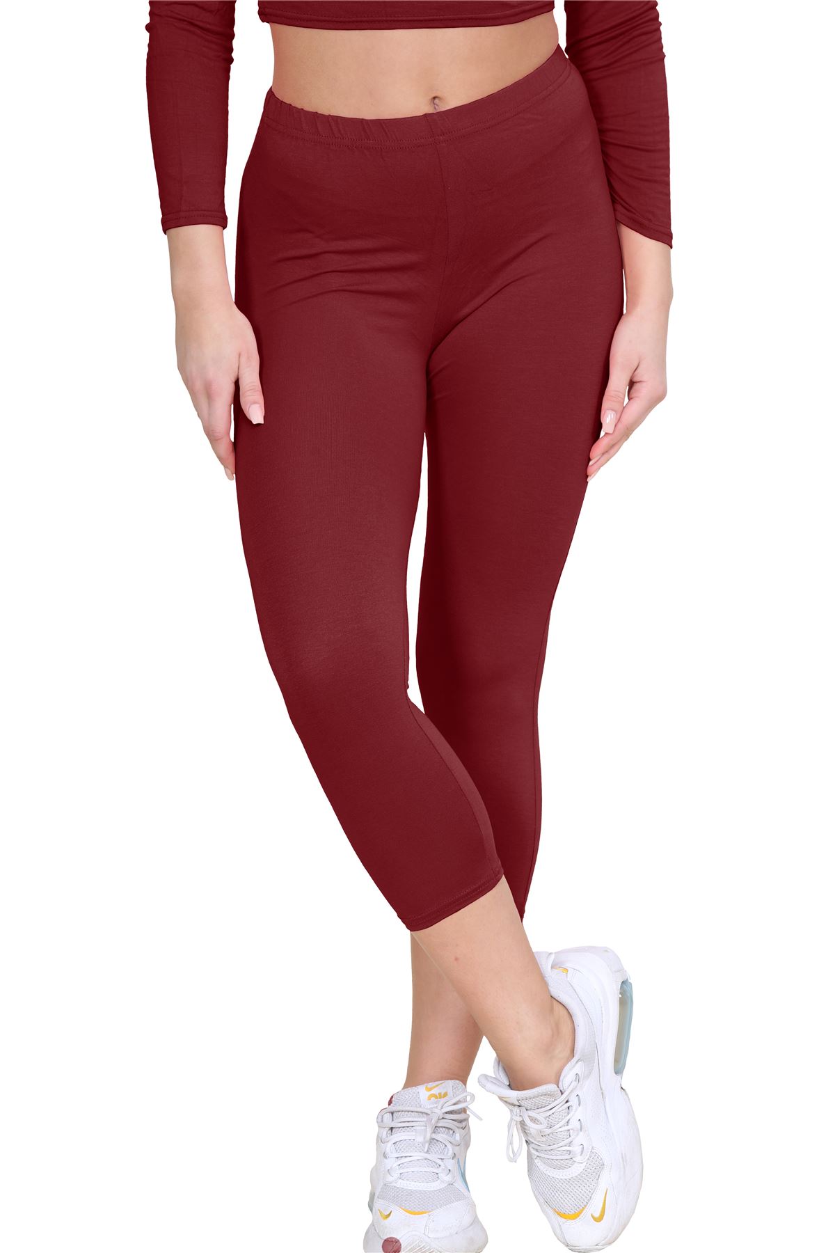 Womens 3/4 Leggings Workout Tight Plain Stretchy Cropped Capri Active Pants - Picture 173 of 186