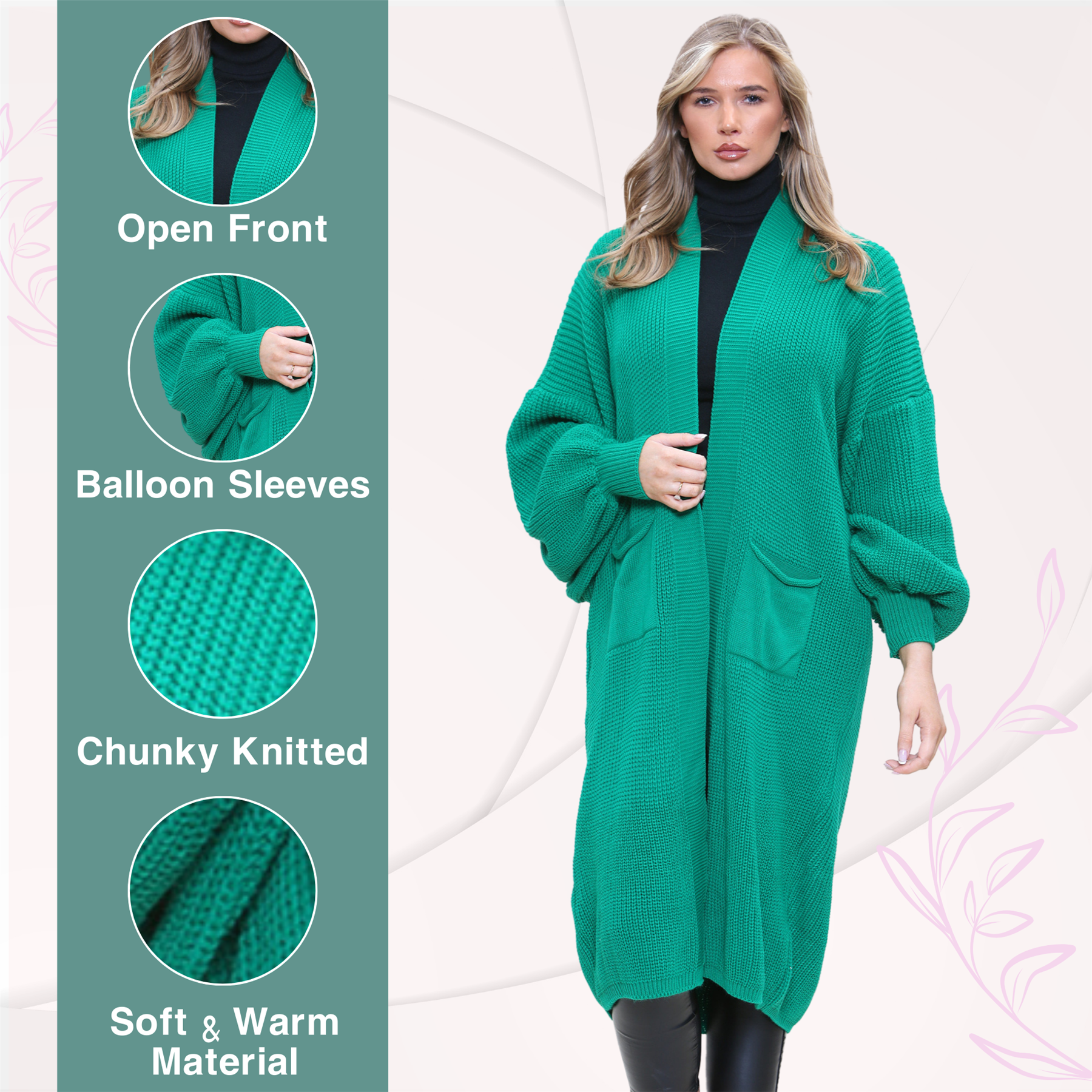 Ballonärmel Maxi Cardigan Damen übergroß gestrickt Winter Longline Pullover - Bild 54 von 134