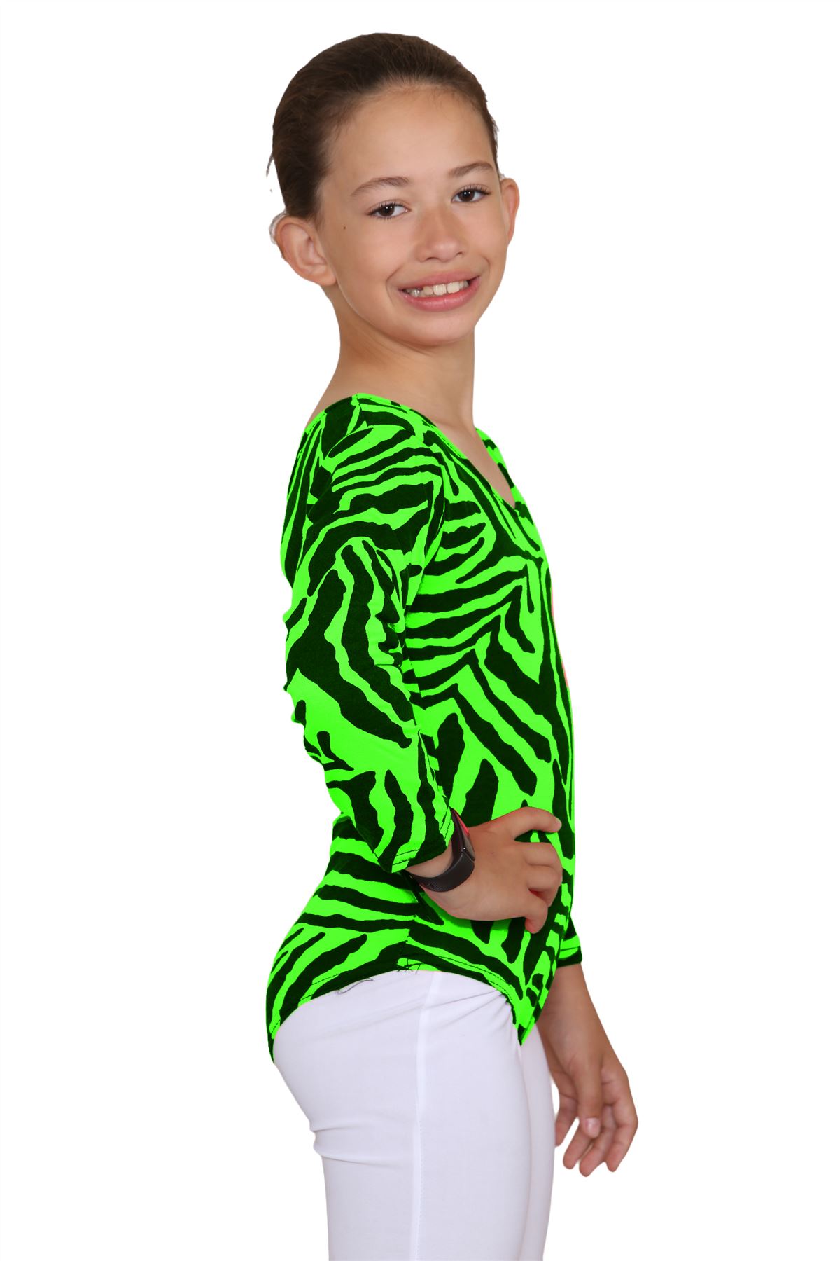 Girls Dance Leotard Zebra Print Long Sleeve Microfibre Gymnastics Kids Bodysuit - Picture 9 of 37