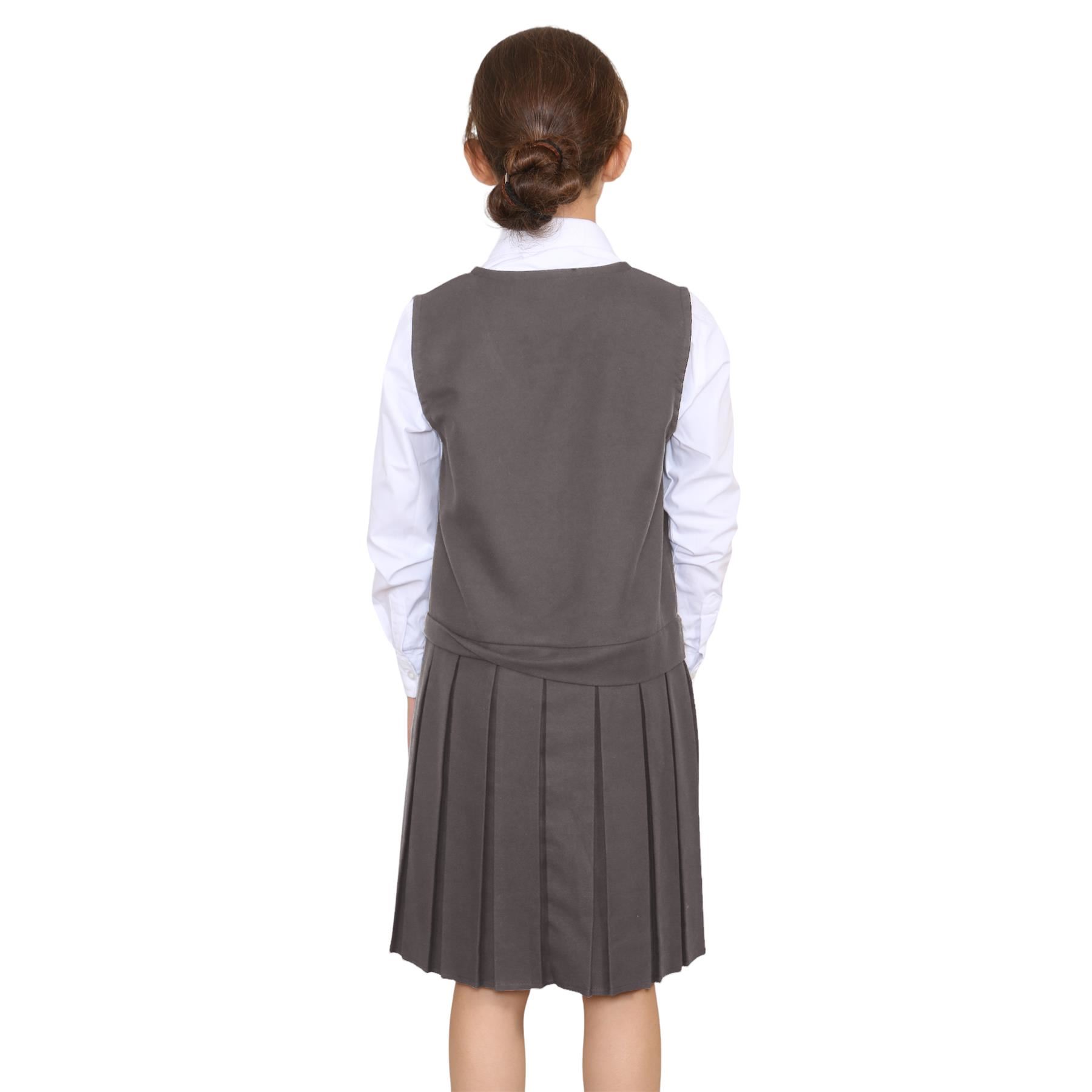 Niñas Delantal Vestido Caja Plisada Dos Botones Frontal Cremallera Uniforme Escolar Paquete de 2 - Imagen 13 de 23
