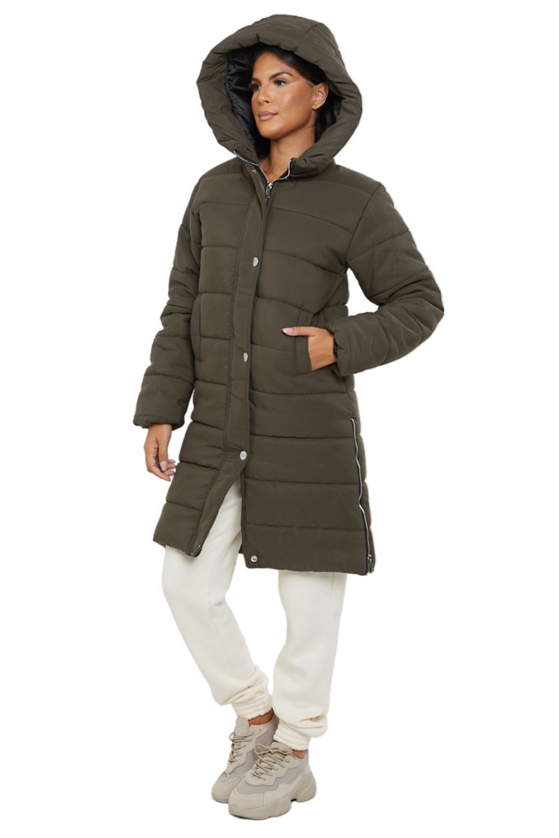 Womens Hooded Longline Coat Puffer Padded Long Sleeve Bodywarmer Winter Jacket - Picture 26 of 50