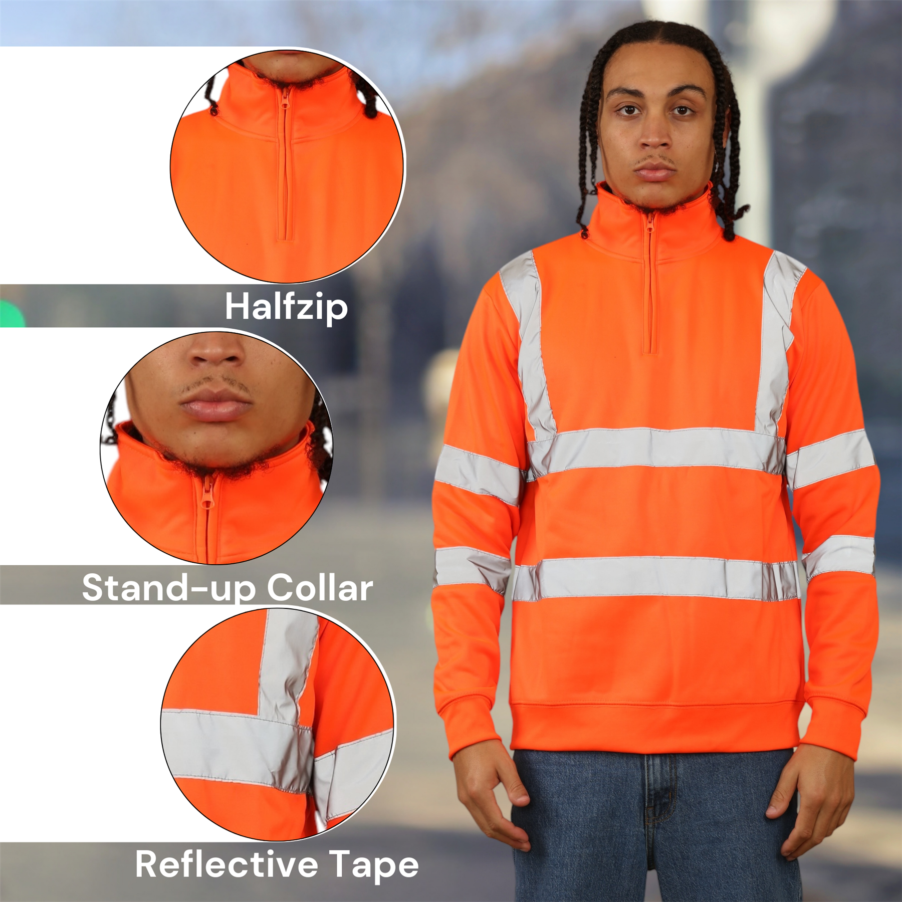 Sudadera de alta visibilidad para hombre con cremallera de cuarto de alta visibilidad reflectante seguridad trabajo jersey - Imagen 7 de 15
