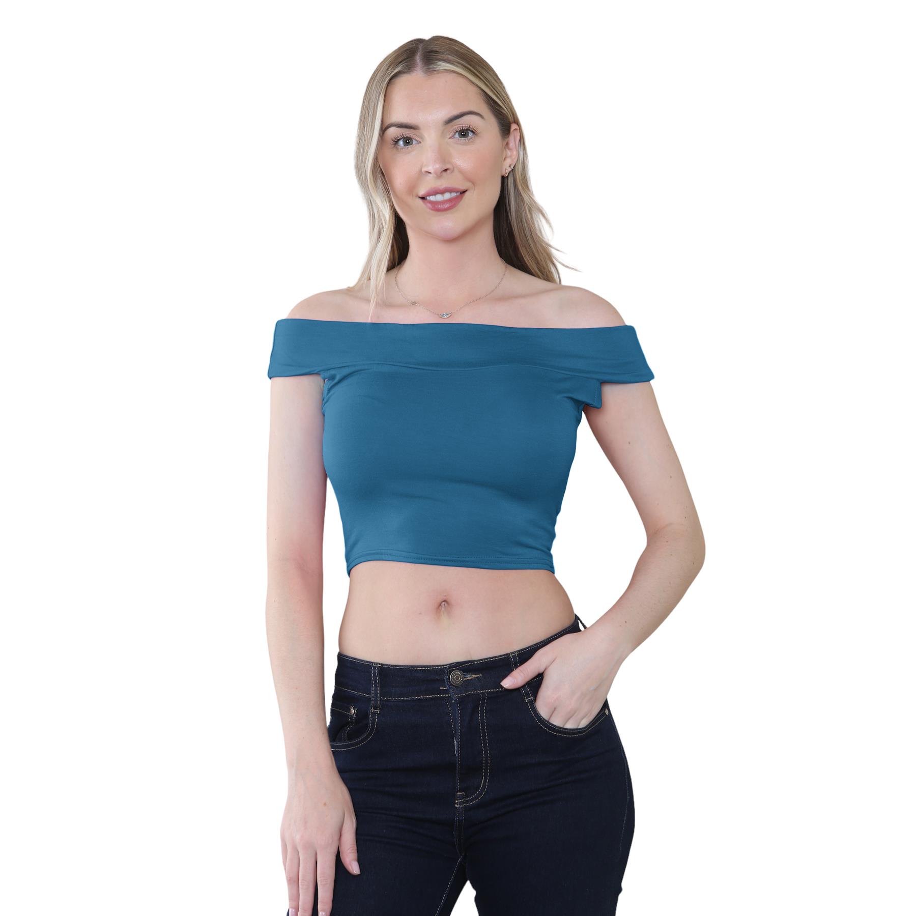 Schulterfreies bauchfreies Damen-T-Shirt Bardot ärmellos schlicht Sommer Freizeit Party - Bild 52 von 71