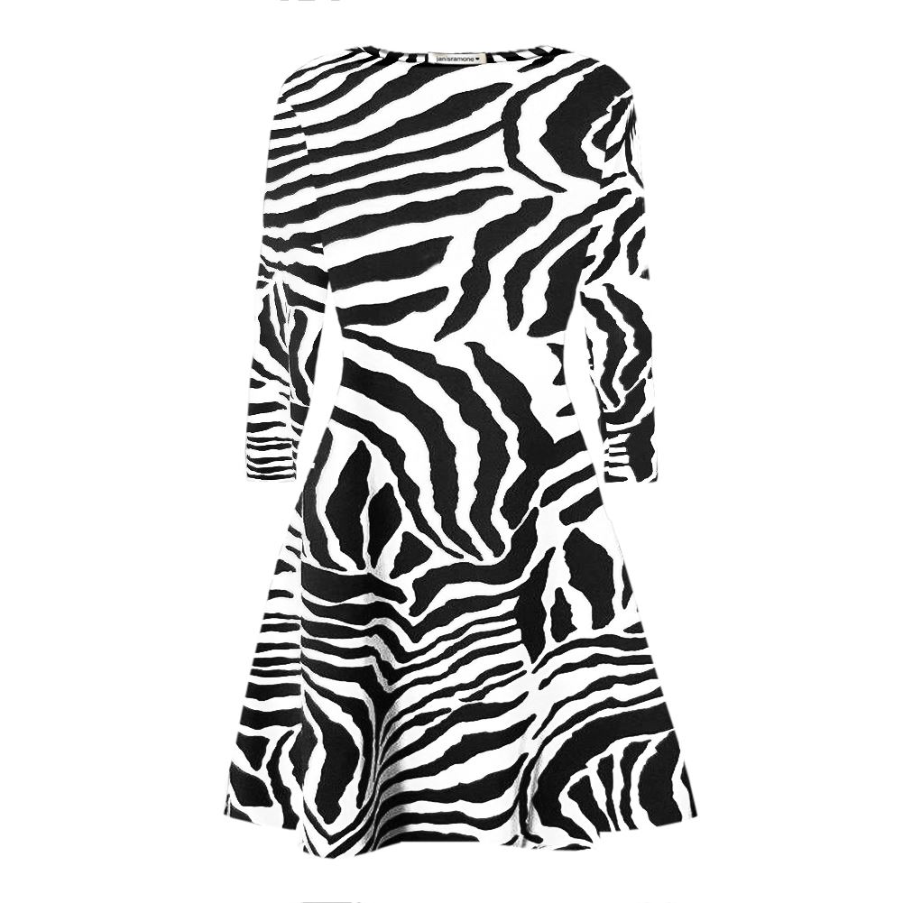 Womens Zebra Print Swing Dress Long Sleeve Stretchy Skater A Line Flare ...