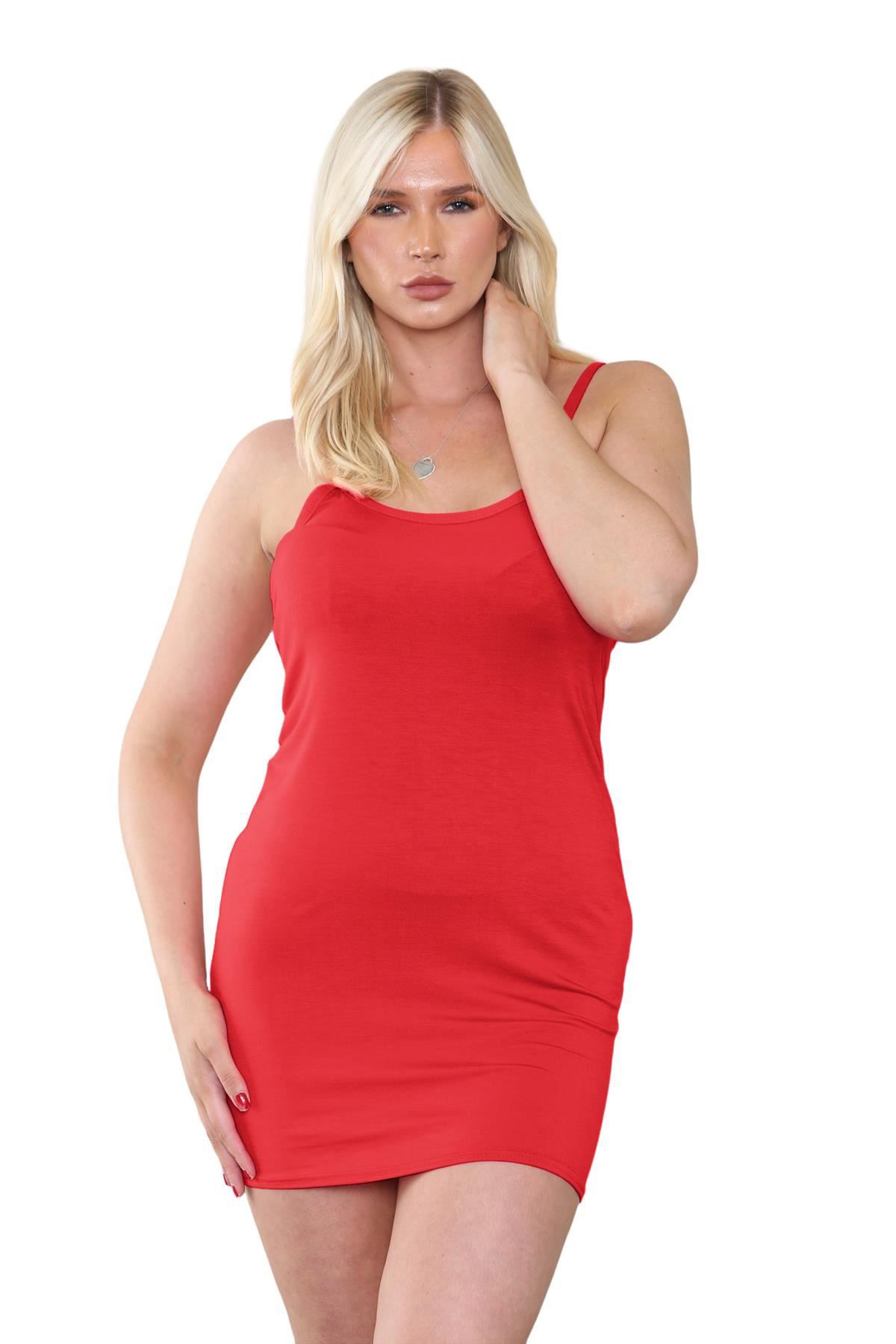 Womens Cami Bodycon Mini Dress Plain Strappy Vest Summer Tank Top Mini Dress - Picture 80 of 127