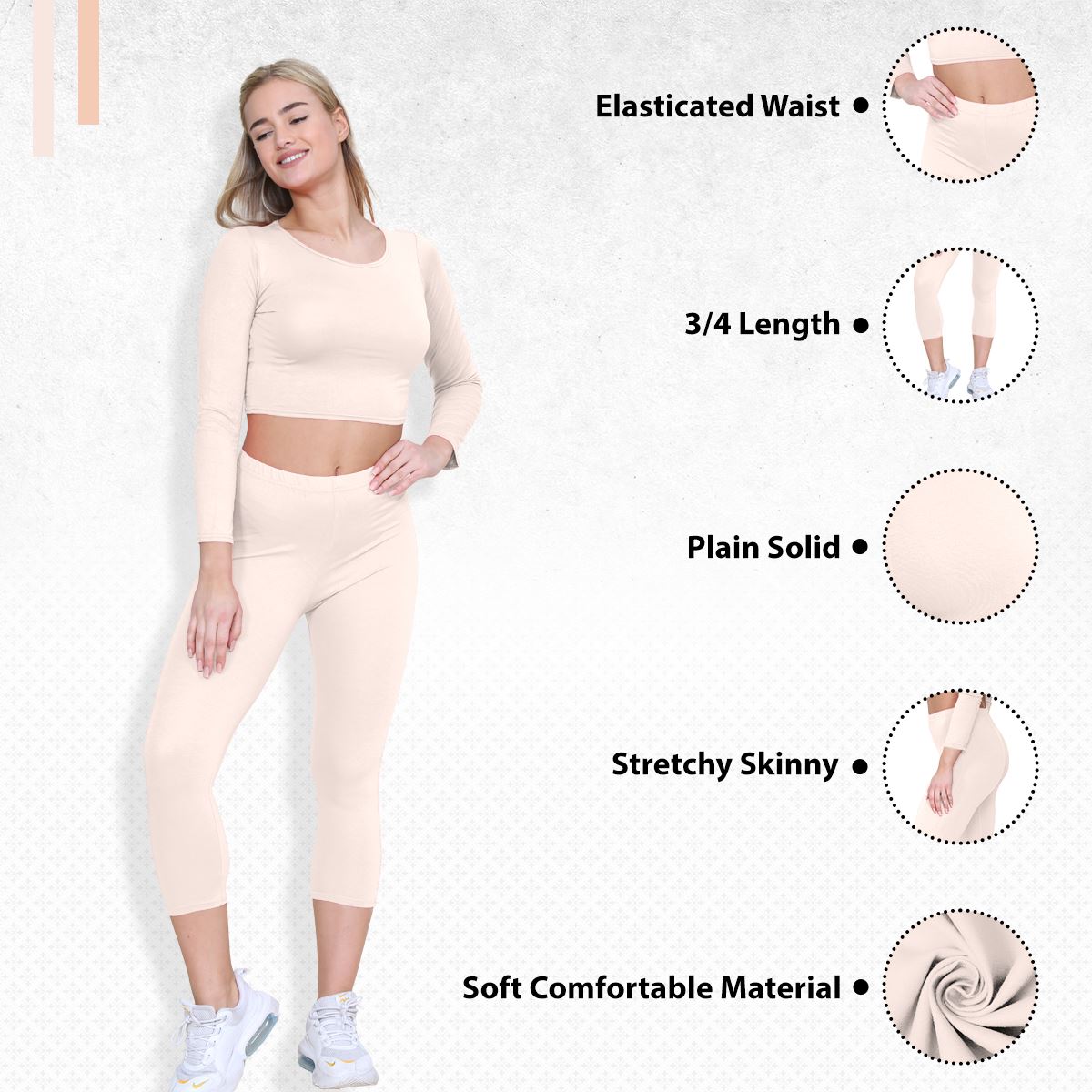 Womens 3/4 Leggings Workout Tight Plain Stretchy Cropped Capri Active Pants - Picture 159 of 186