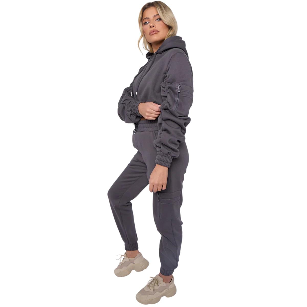 Damas Traje de chándal 2 piezas Juego de salón Mangas fruncidas Sudadera con capucha recortadas Ropa de salón - Imagen 22 de 44