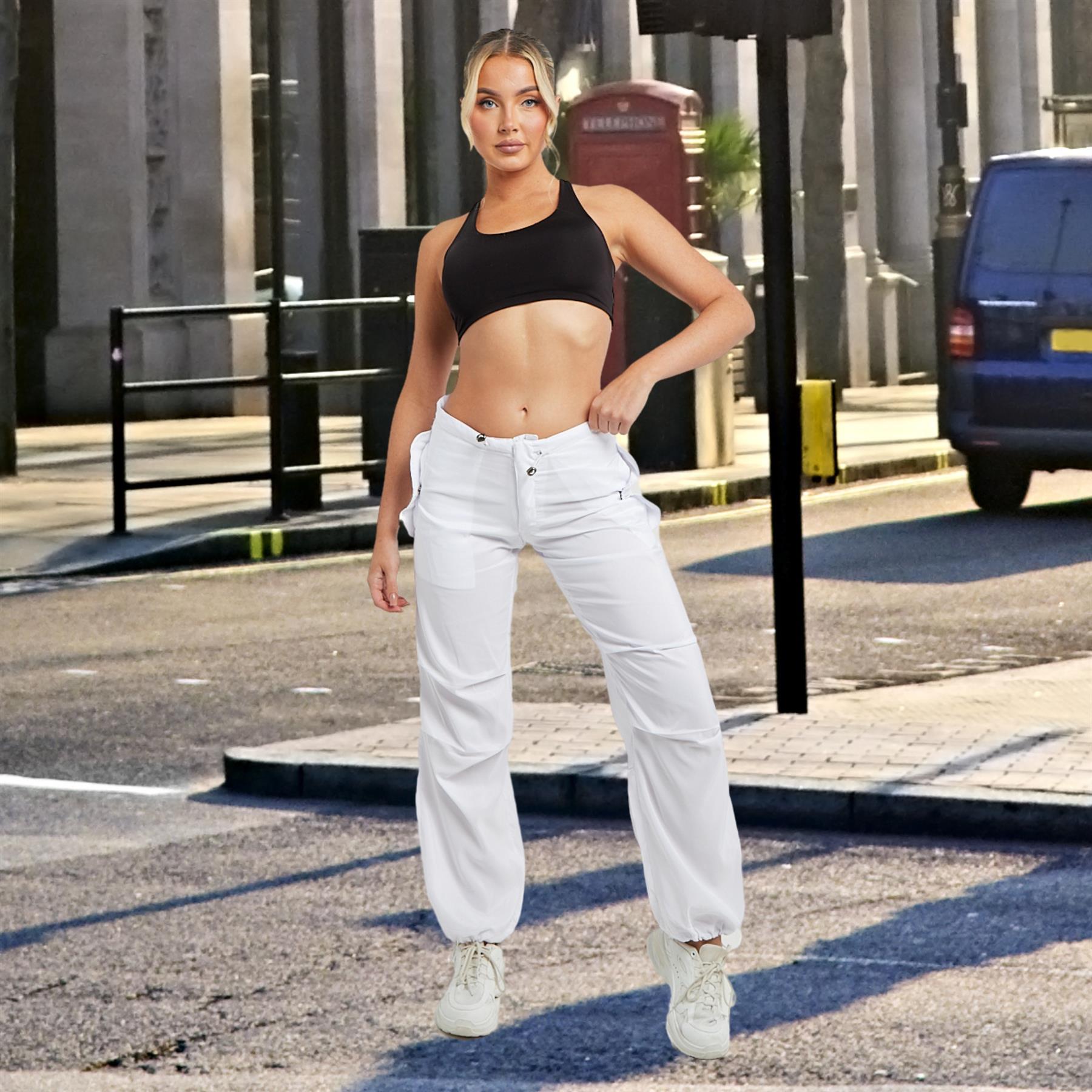 Pantalones de carga para mujer parte inferior con puños cordón cintura baja sueltos pantalones informales - Imagen 50 de 50