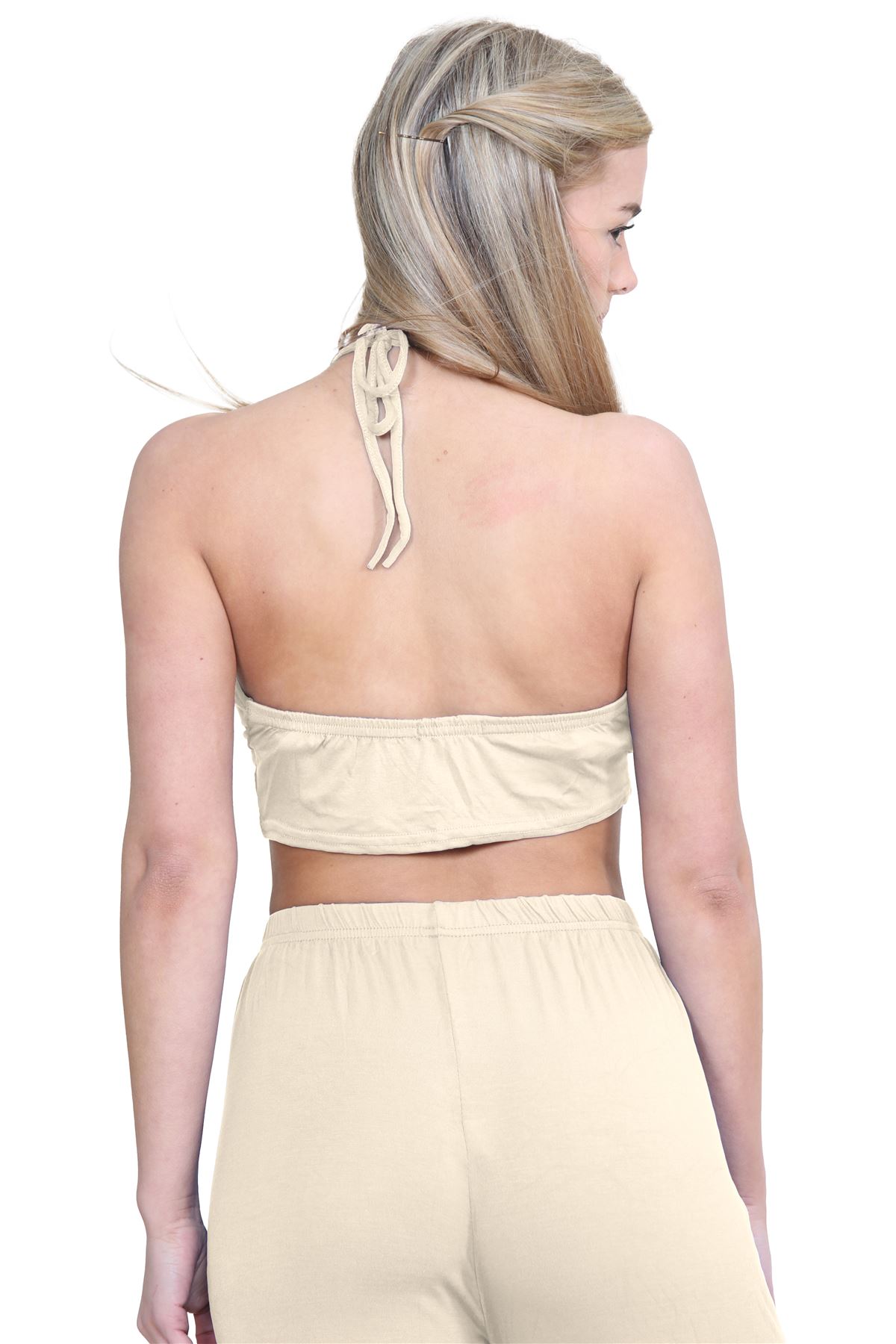 Halter Neck Crop Top Womens Vest Top Plain Tie Knot Top Basic Sleeveless T-Shirt - Picture 140 of 170
