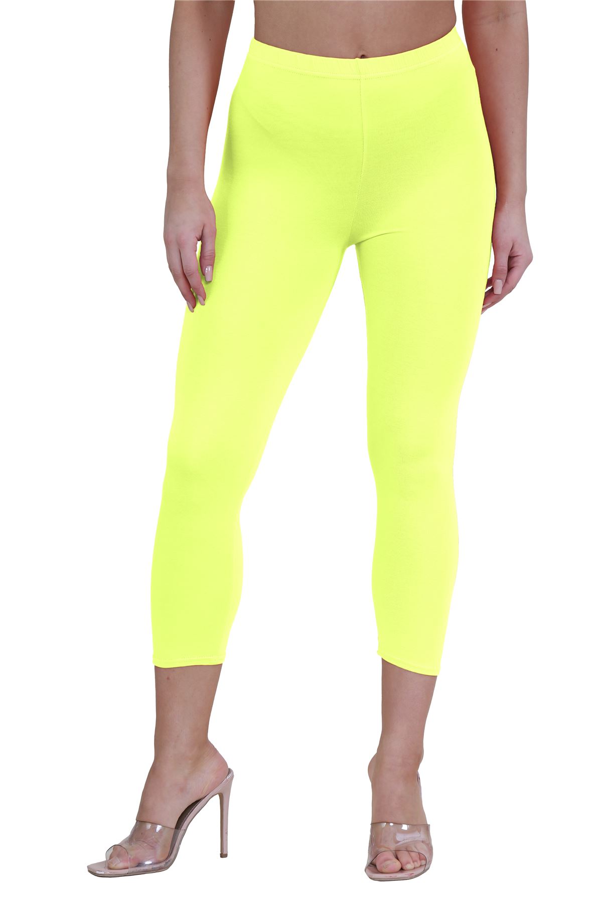 Womens 3/4 Leggings Workout Tight Plain Stretchy Cropped Capri Active Pants - Picture 99 of 186