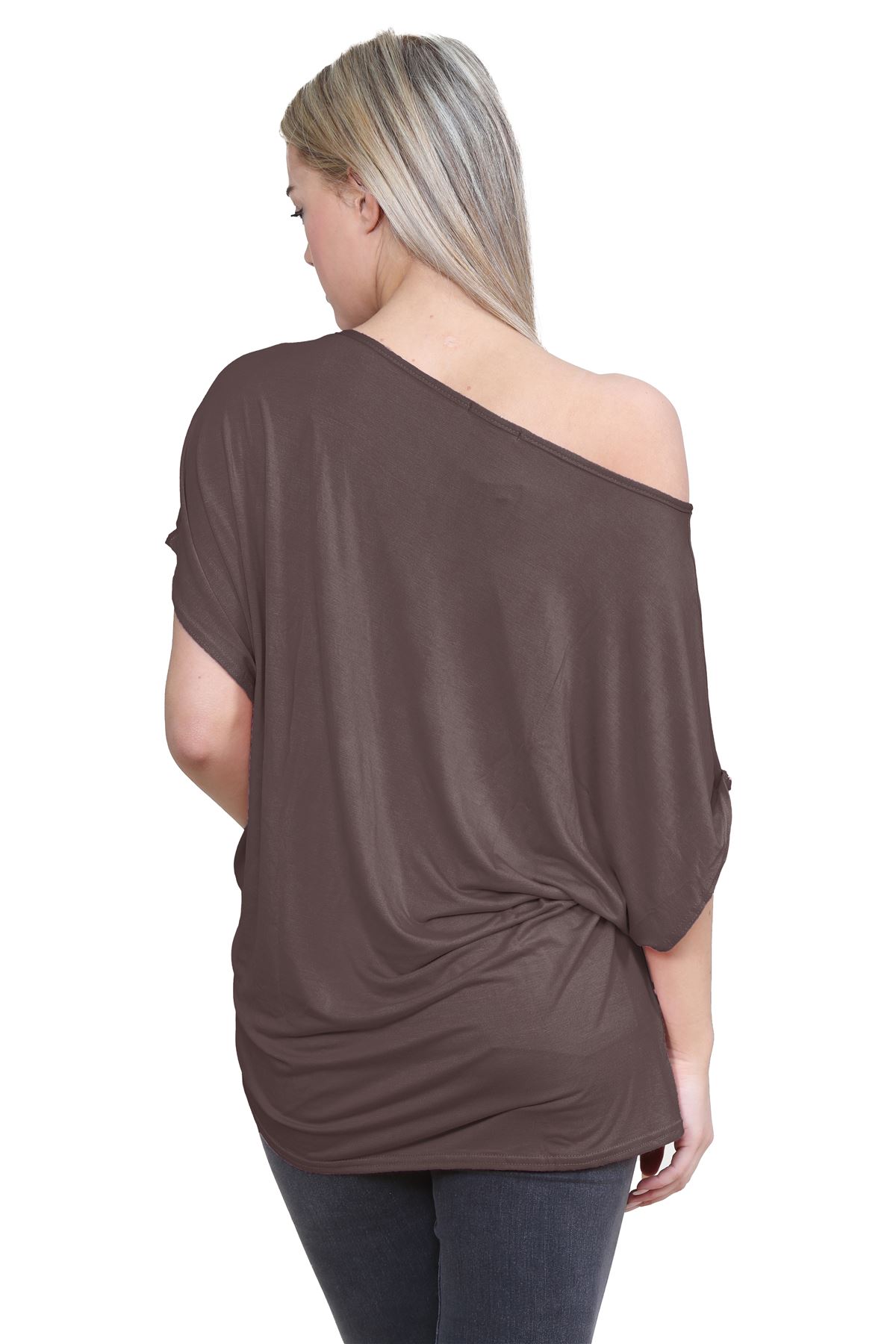 Schulterfreies Damen-T-Shirt Oberteil Fledermausärmel Oversize uni Freizeit Bardot Oberteil - Bild 30 von 225