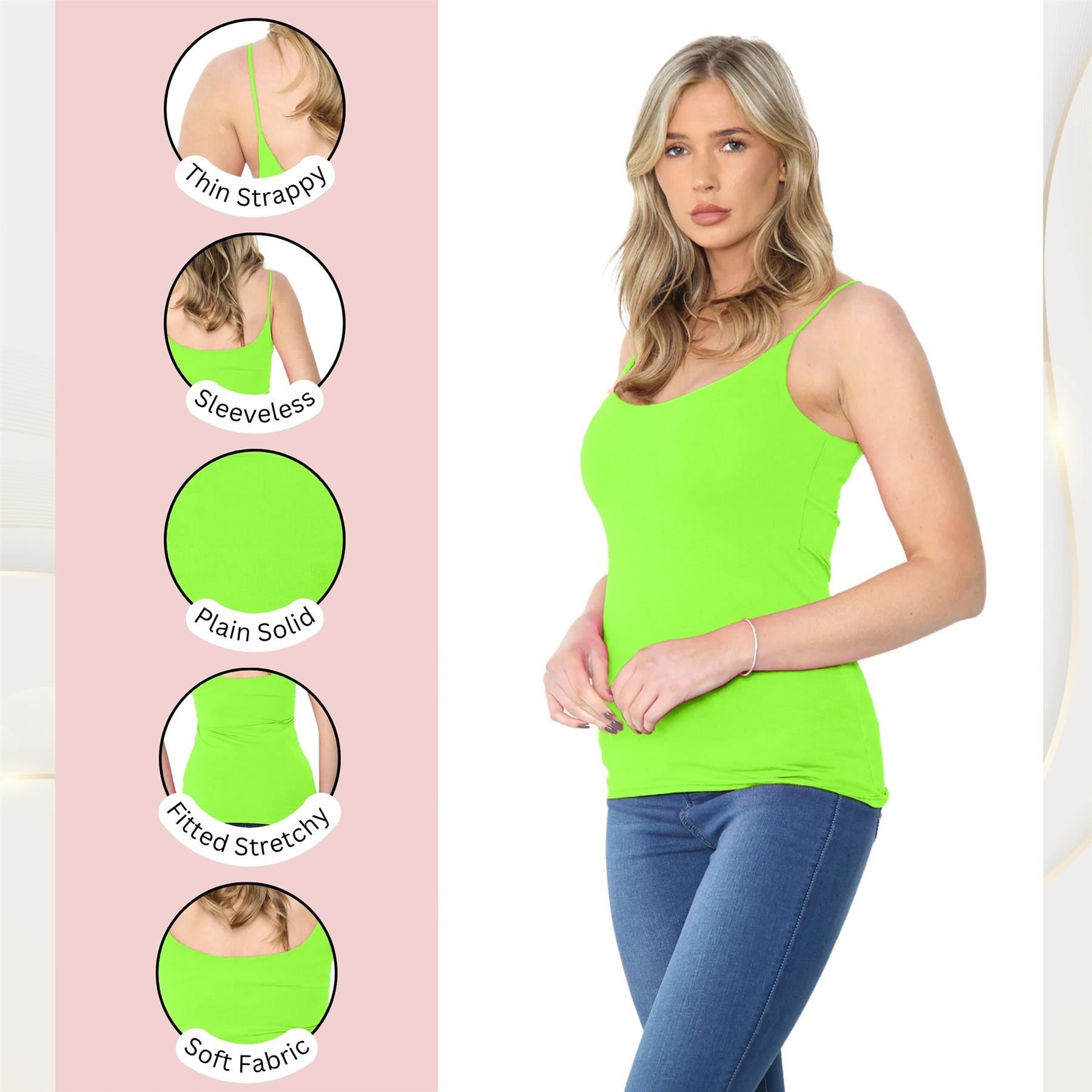 Womens Bodycon Cami Strappy Tank Top Plain Summer Activewear Vest Top, Pack of 3 - Picture 108 of 221