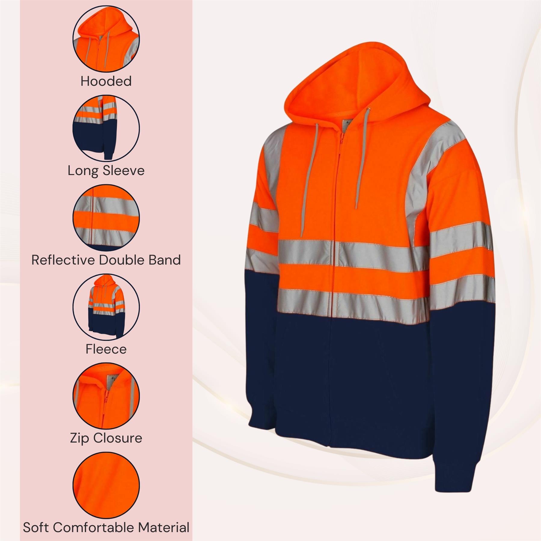 Nuevo Para Hombres Alta Visibilidad Sudadera con Capucha Visibilidad Cremallera Polar Trabajo Sudadera con Capucha Chaqueta - Imagen 13 de 21