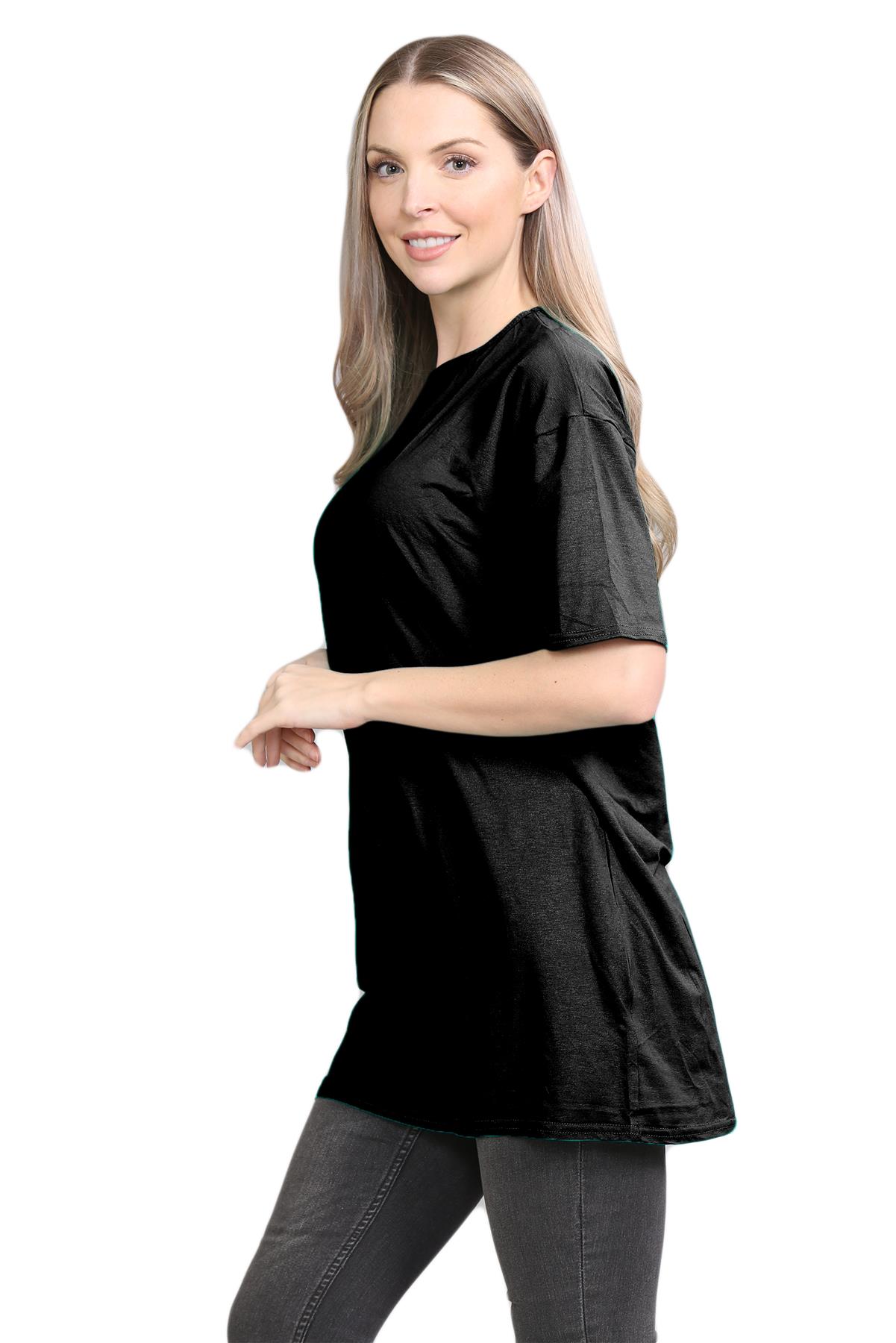 Womens Oversized T-Shirt Plain Baggy Short Sleeve Round Neck Basic Summer Top - Picture 3 of 44