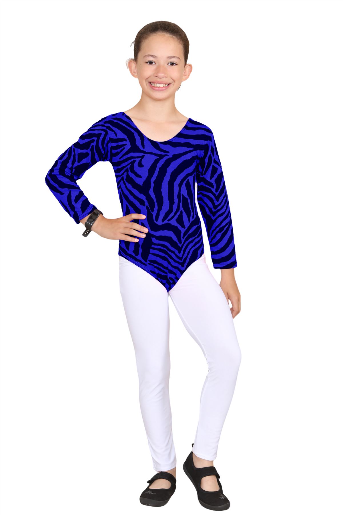 Girls Dance Leotard Zebra Print Long Sleeve Microfibre Gymnastics Kids Bodysuit - Picture 23 of 37