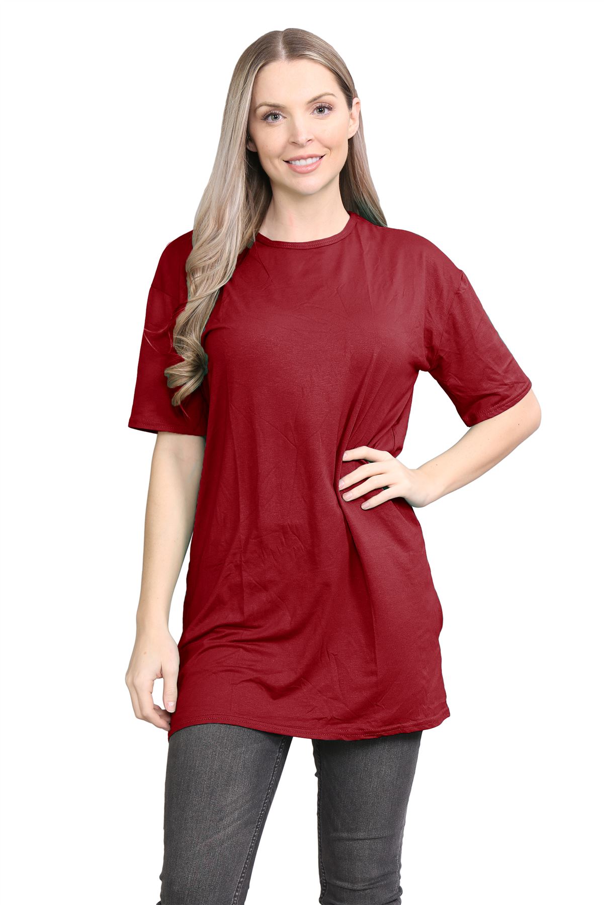 Womens Oversized T-Shirt Plain Baggy Short Sleeve Round Neck Basic Summer Top - Picture 32 of 44