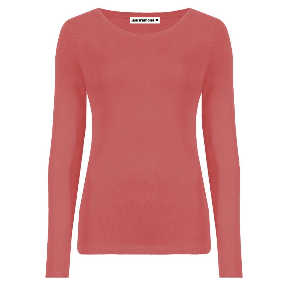 Camiseta para mujer cuello redondo manga larga elástica básica lisa informal - Imagen 26 de 34
