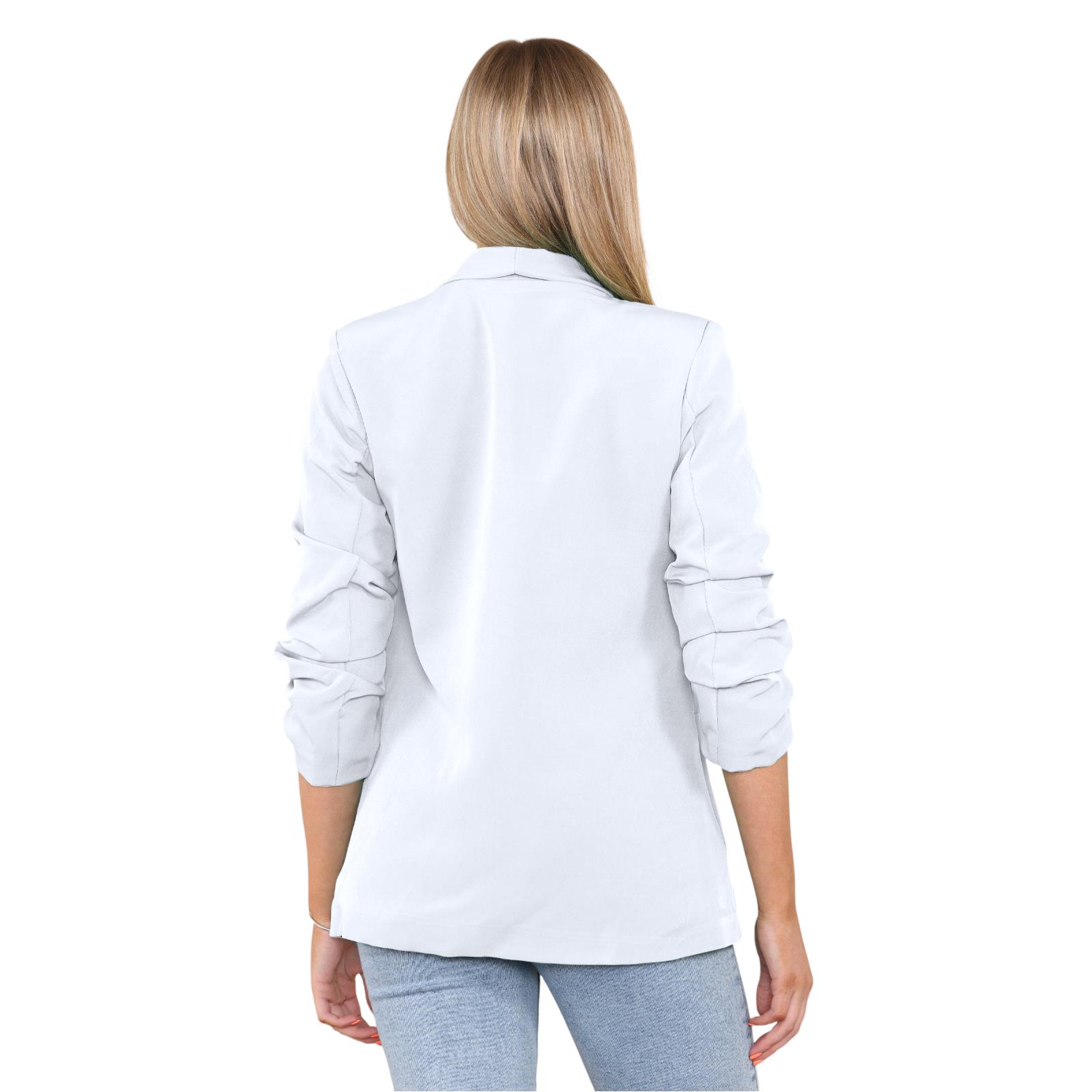 Blazer de manga acanalada para damas totalmente forrado cuello liso informal chaqueta de oficina top - Imagen 85 de 97