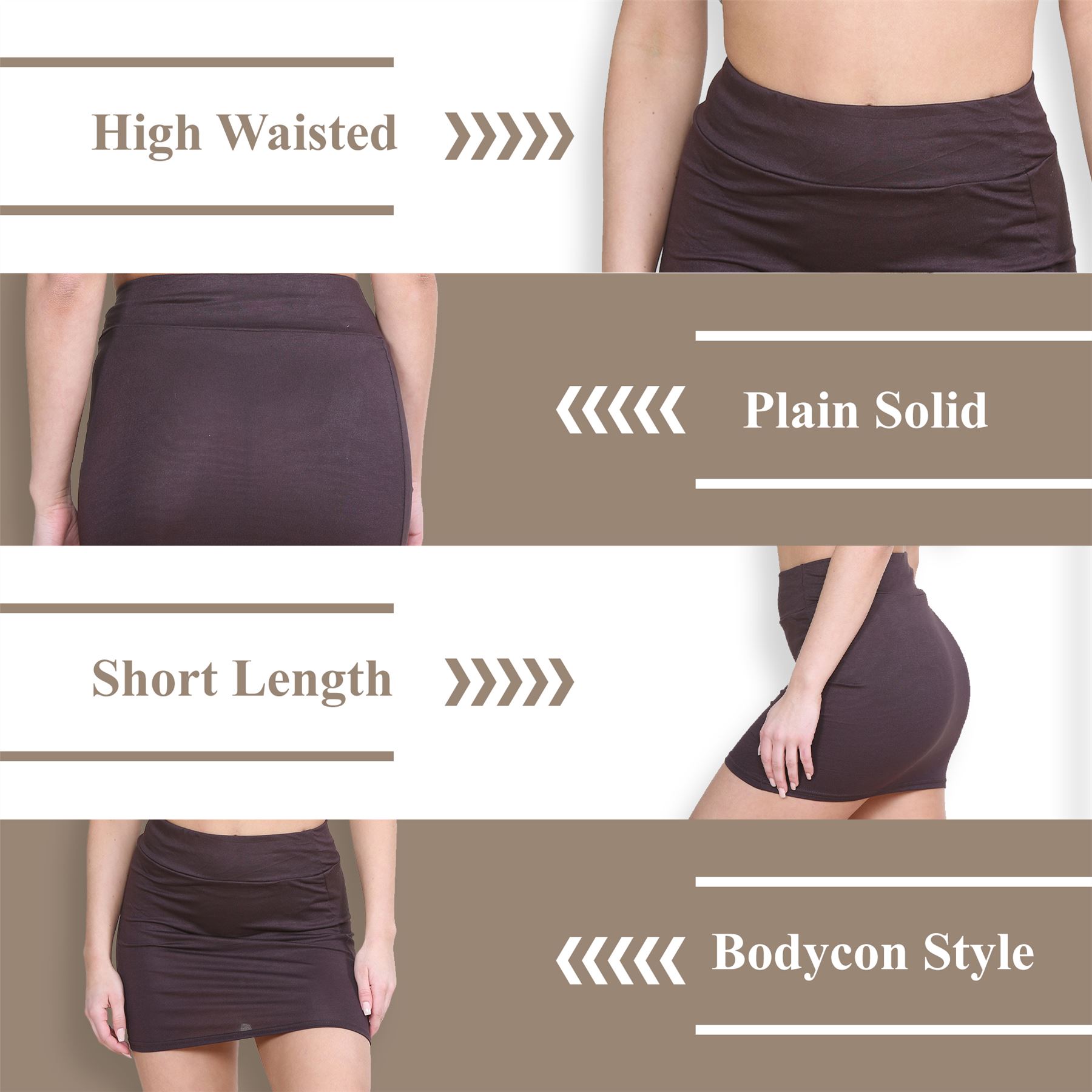Womens Mini Skirt High Waisted Plain Printed Summer Bodycon Short Pencil Skirt - Picture 5 of 163
