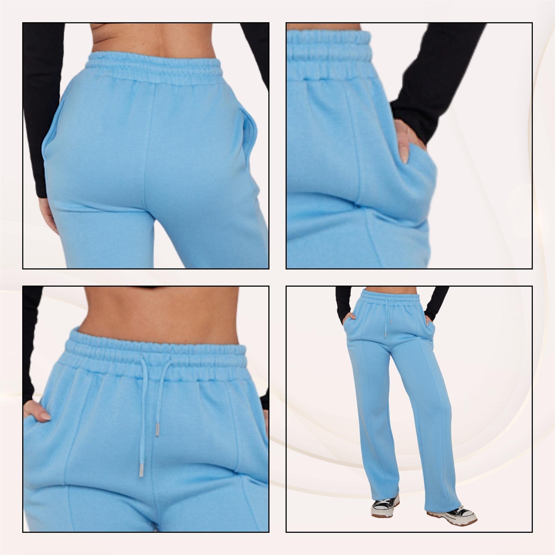 Ladies Fleece Lined Trousers Sweatpants Elastic Waist Wide Leg Loungewear Pants - Picture 35 of 43