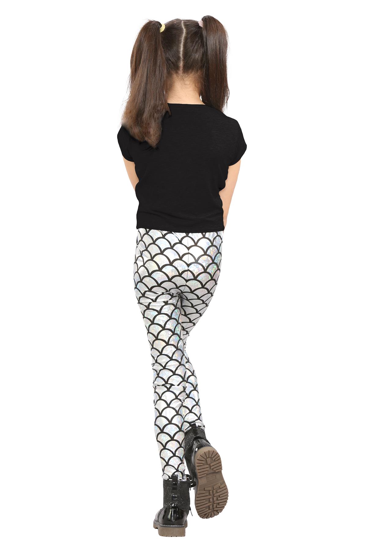 Girls Mermaid Leggings Kids Fish Scale Disco Skinny Shiny Metallic Trouser Pants - Picture 48 of 57