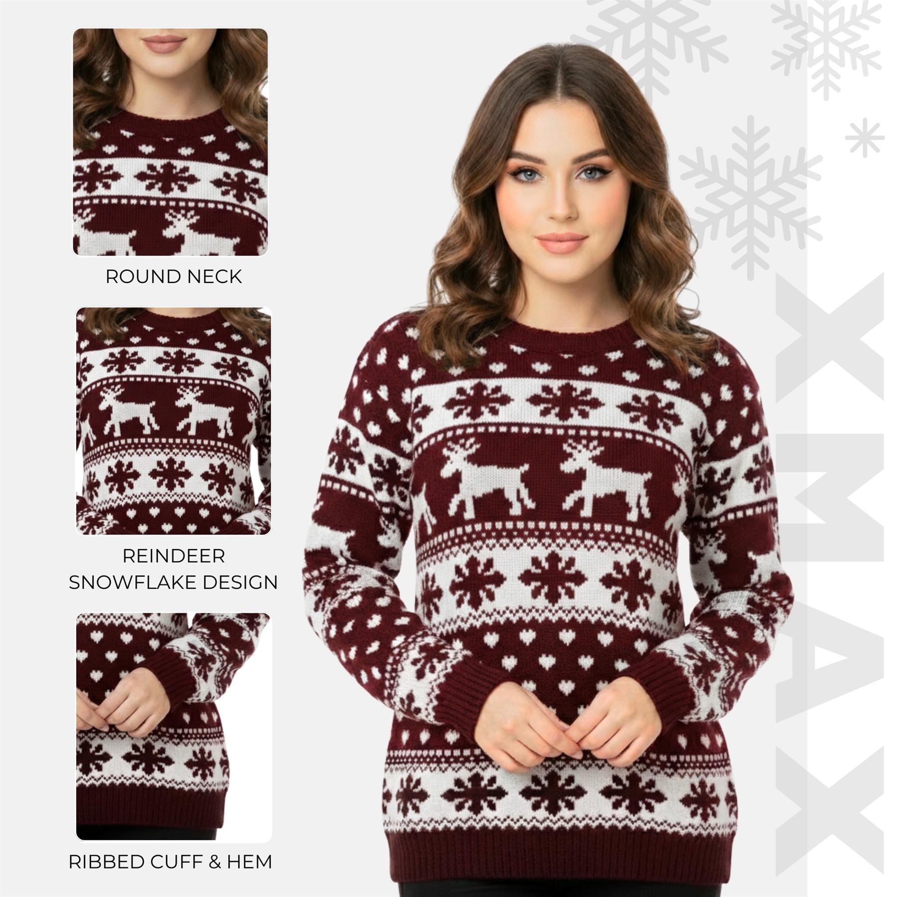 Christmas Reindeer Jumper Womens Knitted Funny Xmas Sweater Unisex Retro Jumpers - Picture 45 of 118