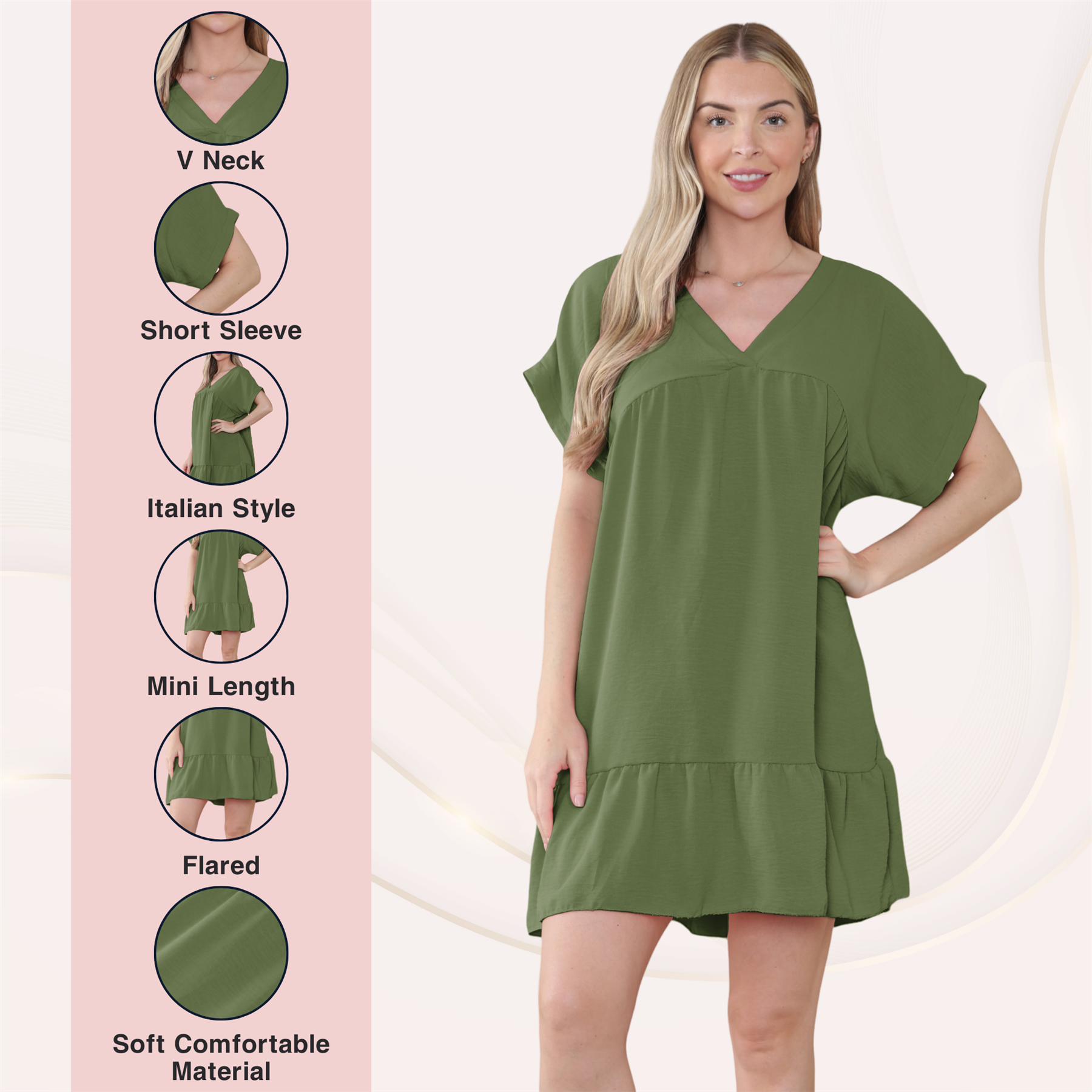 Mini top plisado liso italiano con cuello en V para mujer playa columpio - Imagen 26 de 54