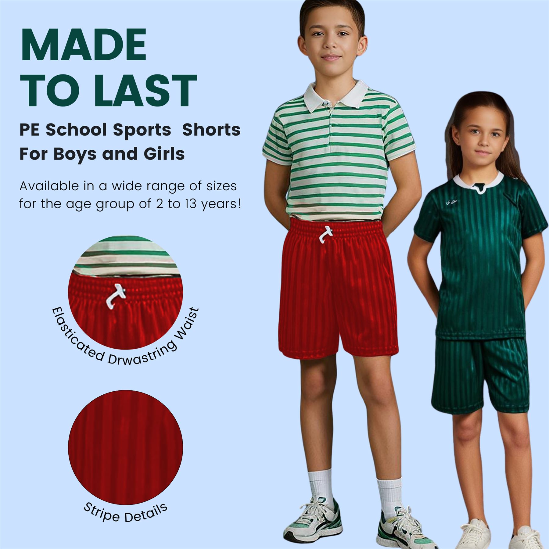 Kinder PE Schulshorts Jungen Kinder Schattenstreifen Unisex Sport Fußball kurze Hose - Bild 23 von 42