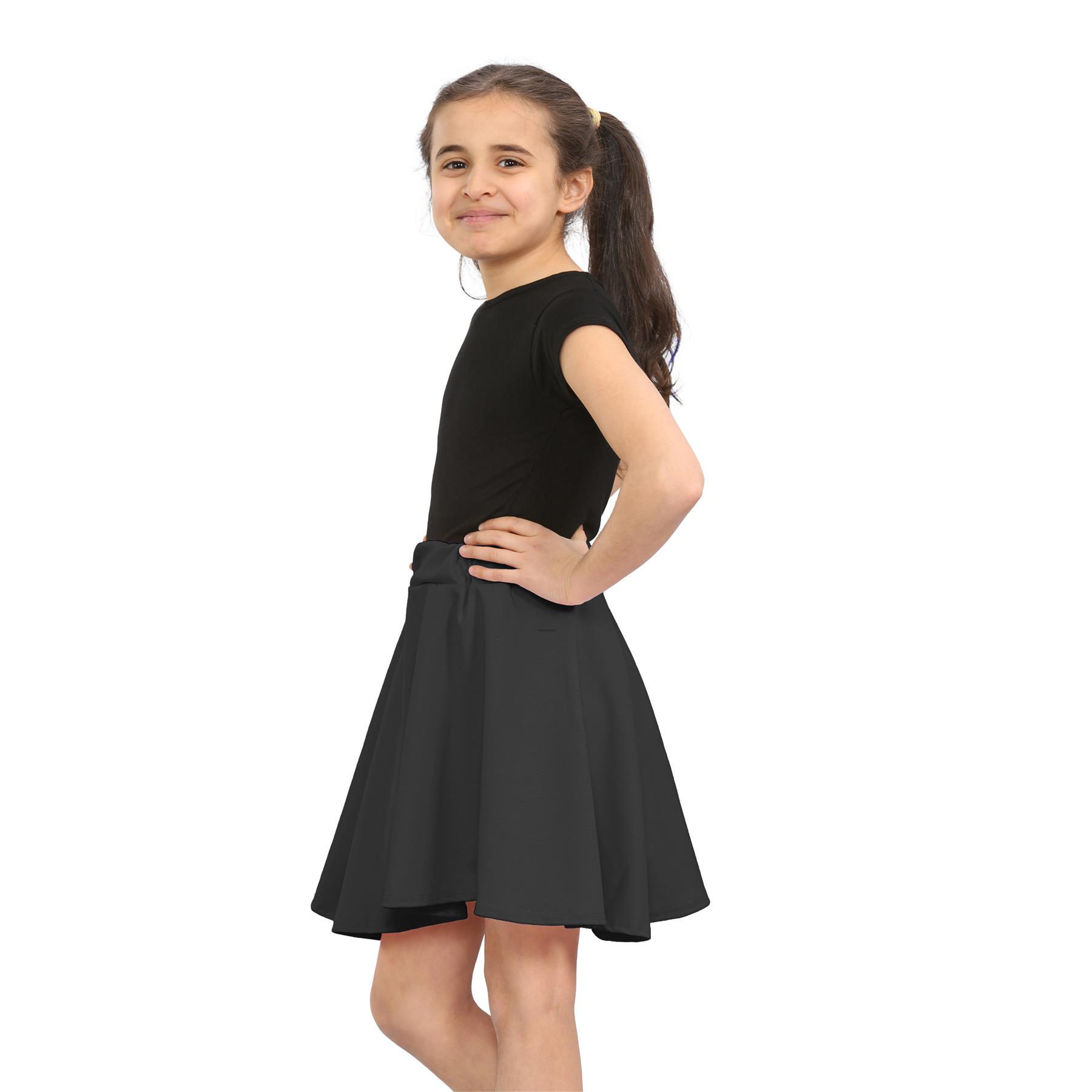 Girls Kids Plain Flared Skirt High Waistband Flippy Stretchy Short Skater Skirt - Picture 18 of 92