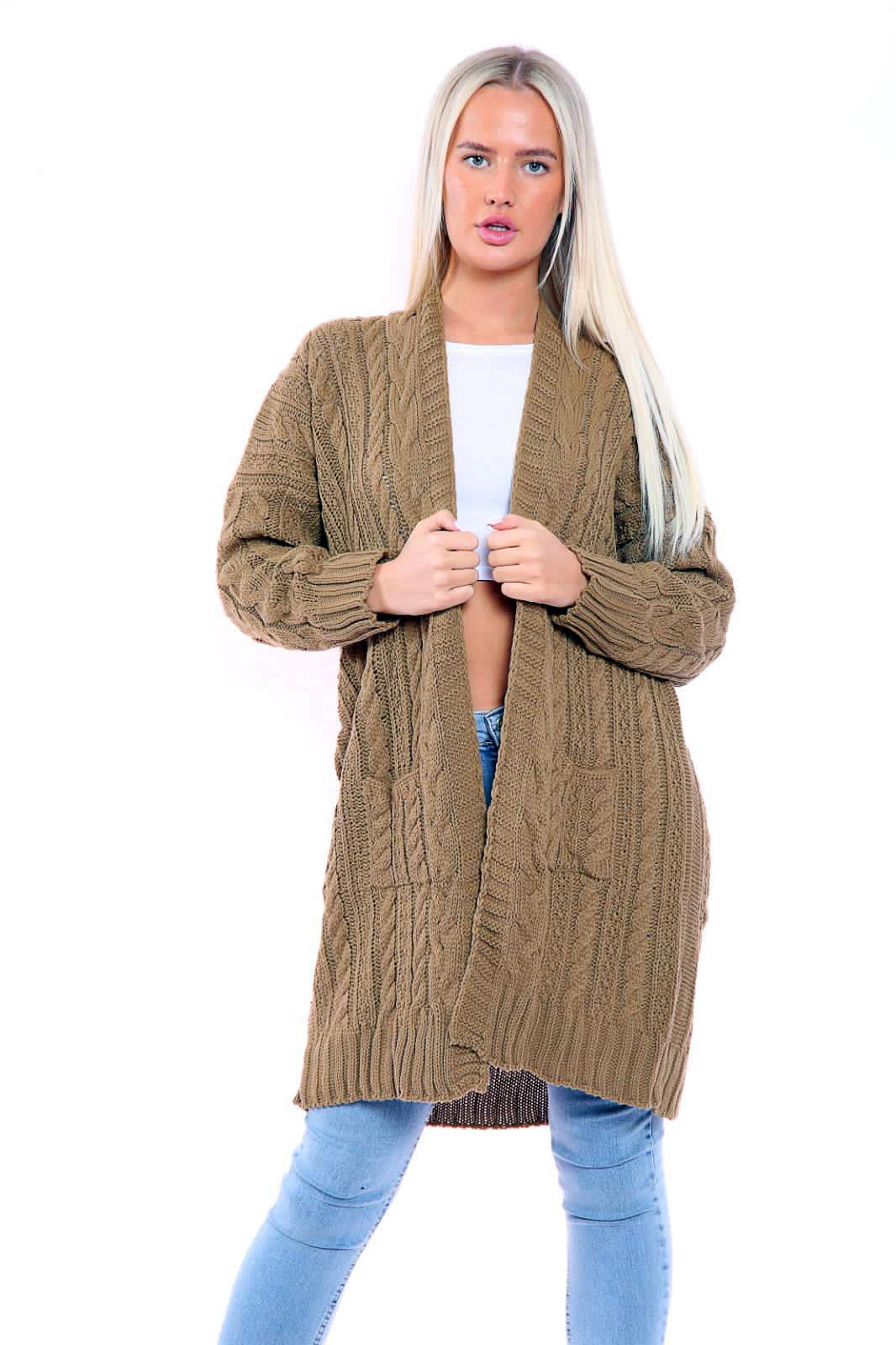 Cárdigan con capa para mujer de gran tamaño señora grueso bolsillo tejido con cable jumper largo - Imagen 8 de 24
