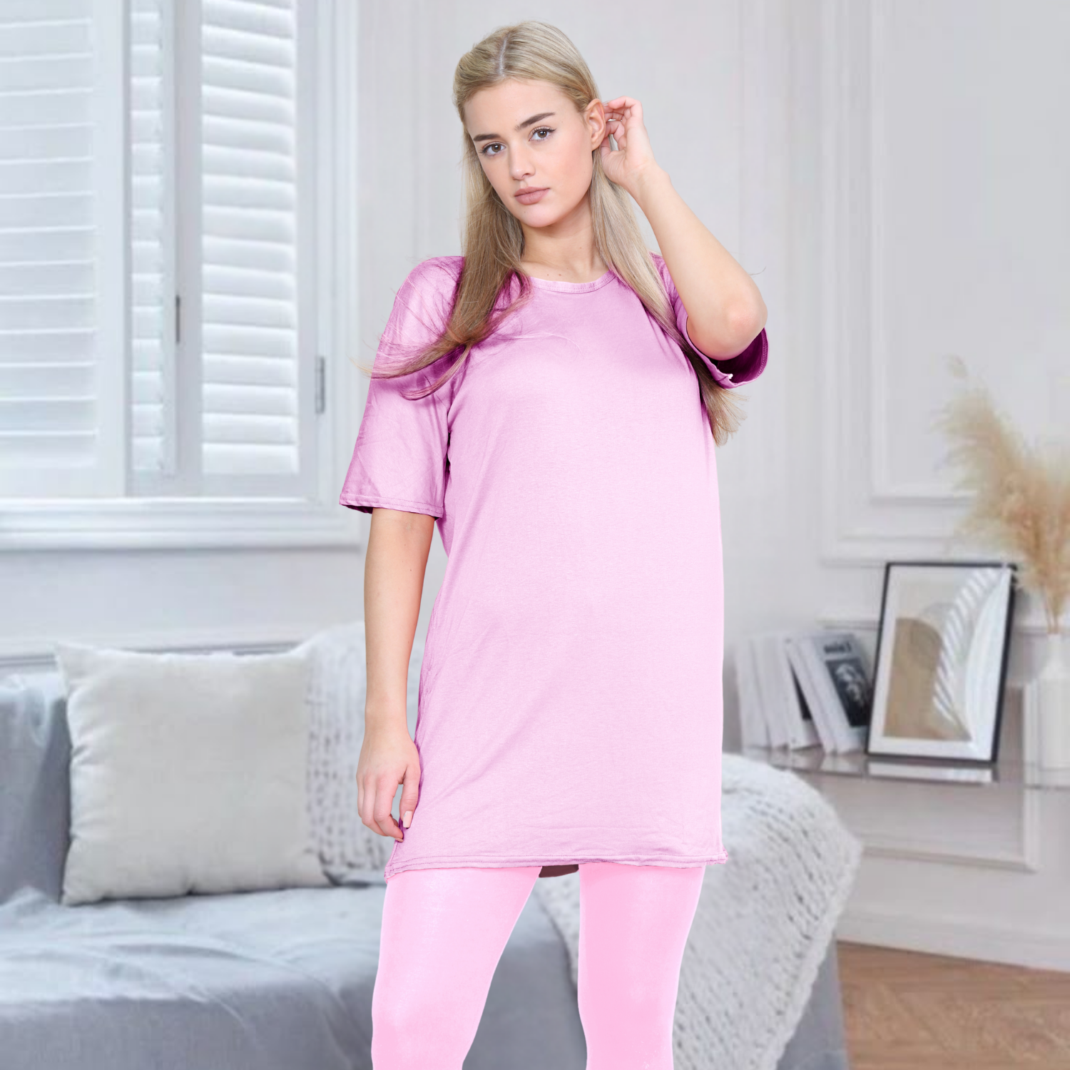 Damas Longline Suelto Camiseta Leggings Gimnasio Chándal Conjunto Coord 2 Piezas Ropa de Salón - Imagen 8 de 155