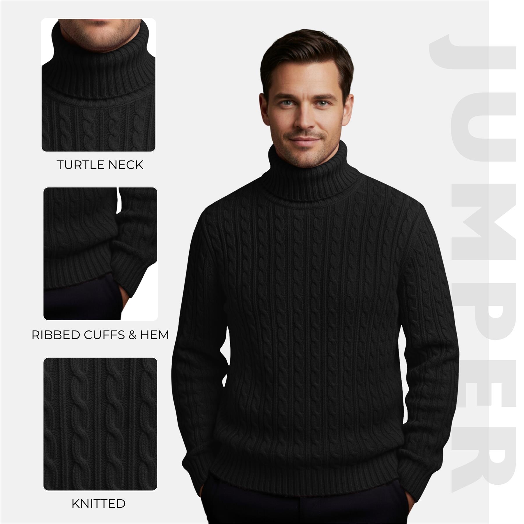 Herren Polo Rollkragen Langarm Pullover Zopfmuster Winterpullover Pulli - Bild 6 von 154