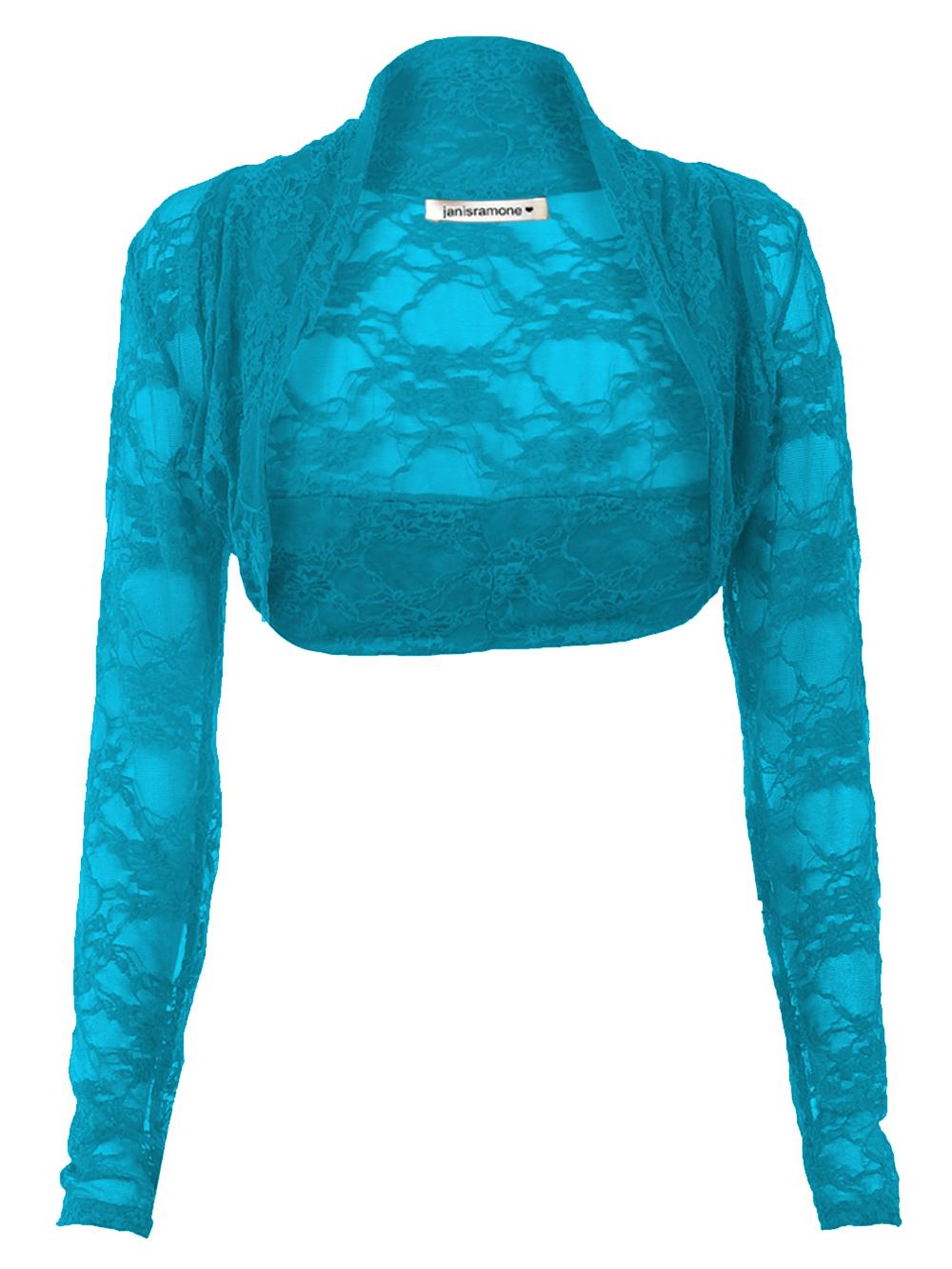 New Womens Long Sleeve Floral Lace Shrug Open Front Bolero Cropped