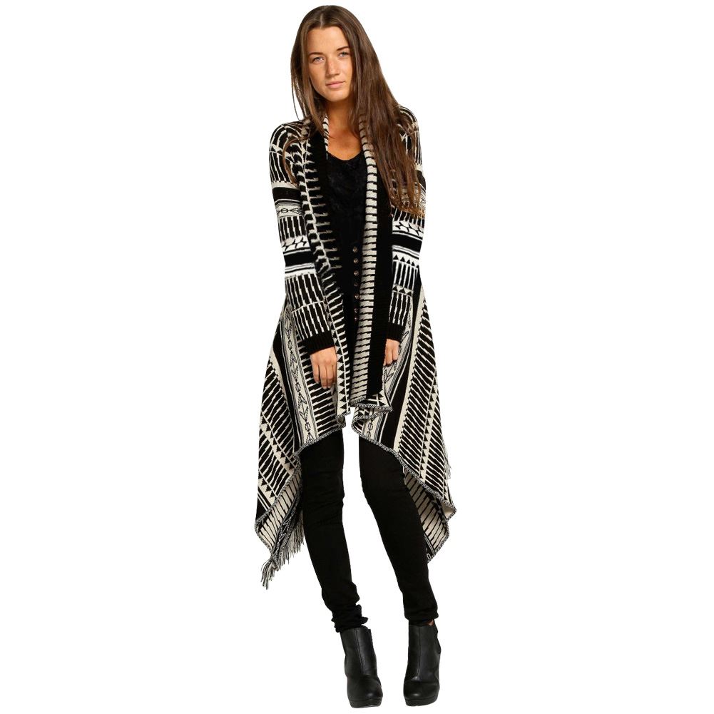 New Womens Wrap Aztec Tribal Waterfall Cardigan Printed Bobo Long