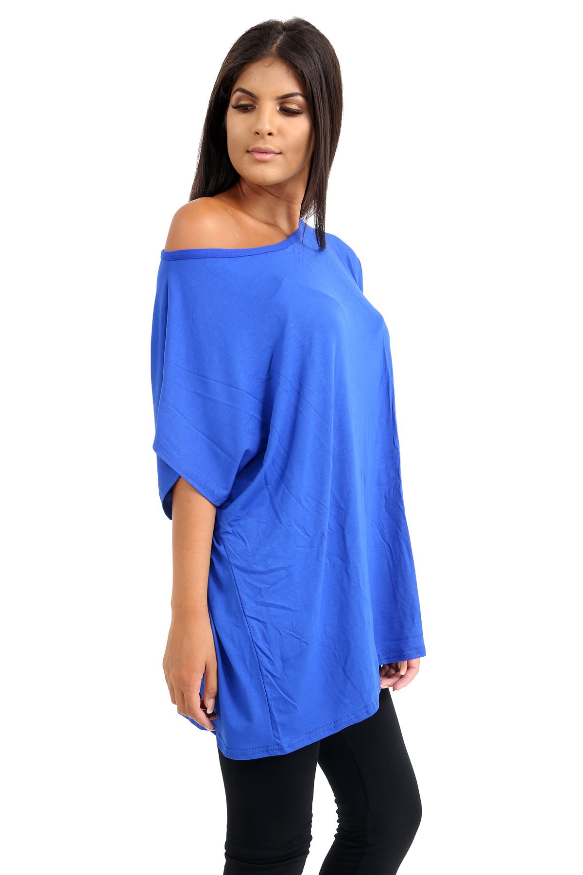 Schulterfreies Damen-T-Shirt Oberteil Fledermausärmel Oversize uni Freizeit Bardot Oberteil - Bild 143 von 225