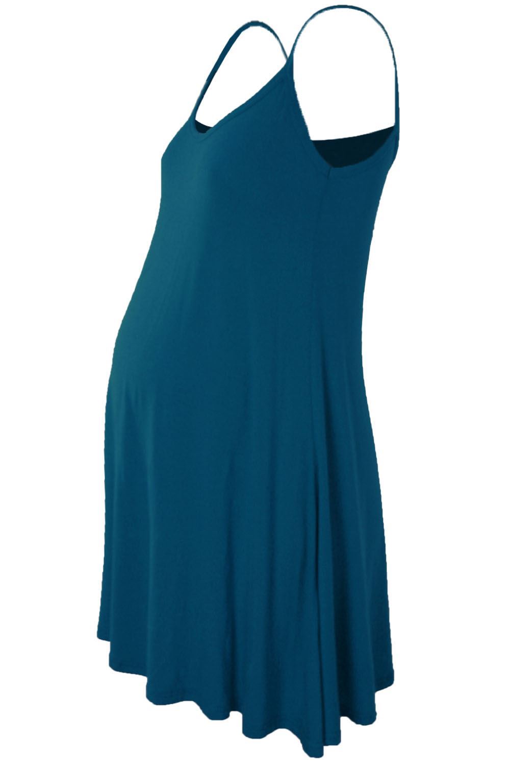 Womens Sleeveless Maternity Dress Camisole Ladies Flared Plain Strappy Cami Top - Picture 25 of 28
