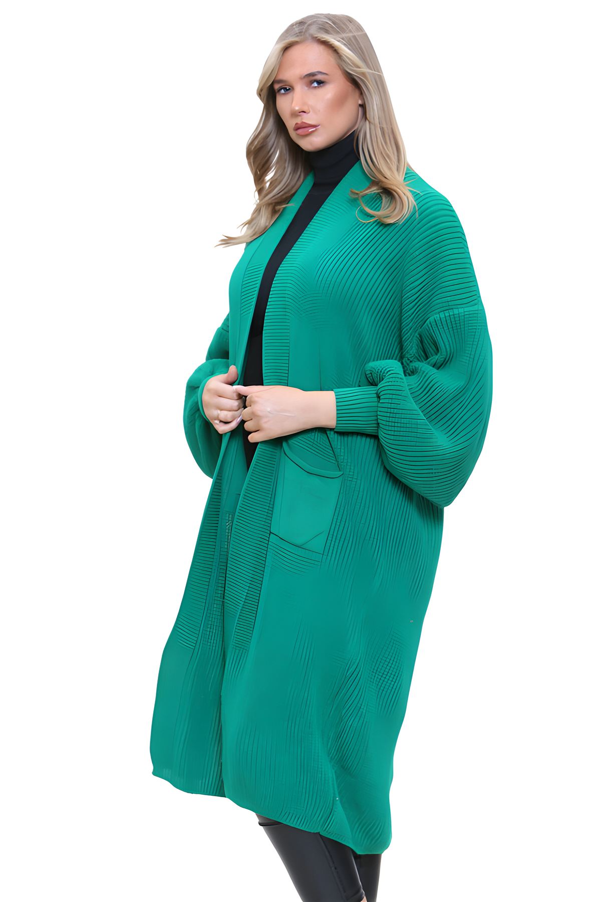 Ballonärmel Maxi Cardigan Damen übergroß gestrickt Winter Longline Pullover - Bild 52 von 134