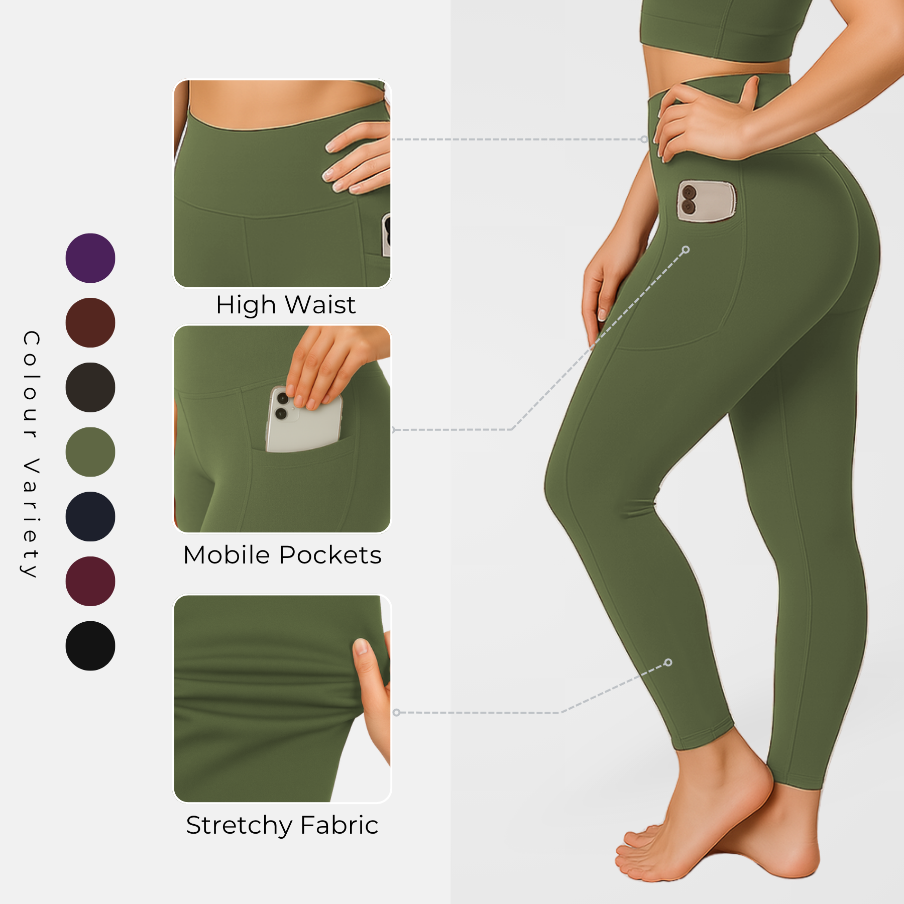 Womens Activewear Leggings High Waist Gym Yoga Workout Leggings With Pockets - Picture 27 of 50