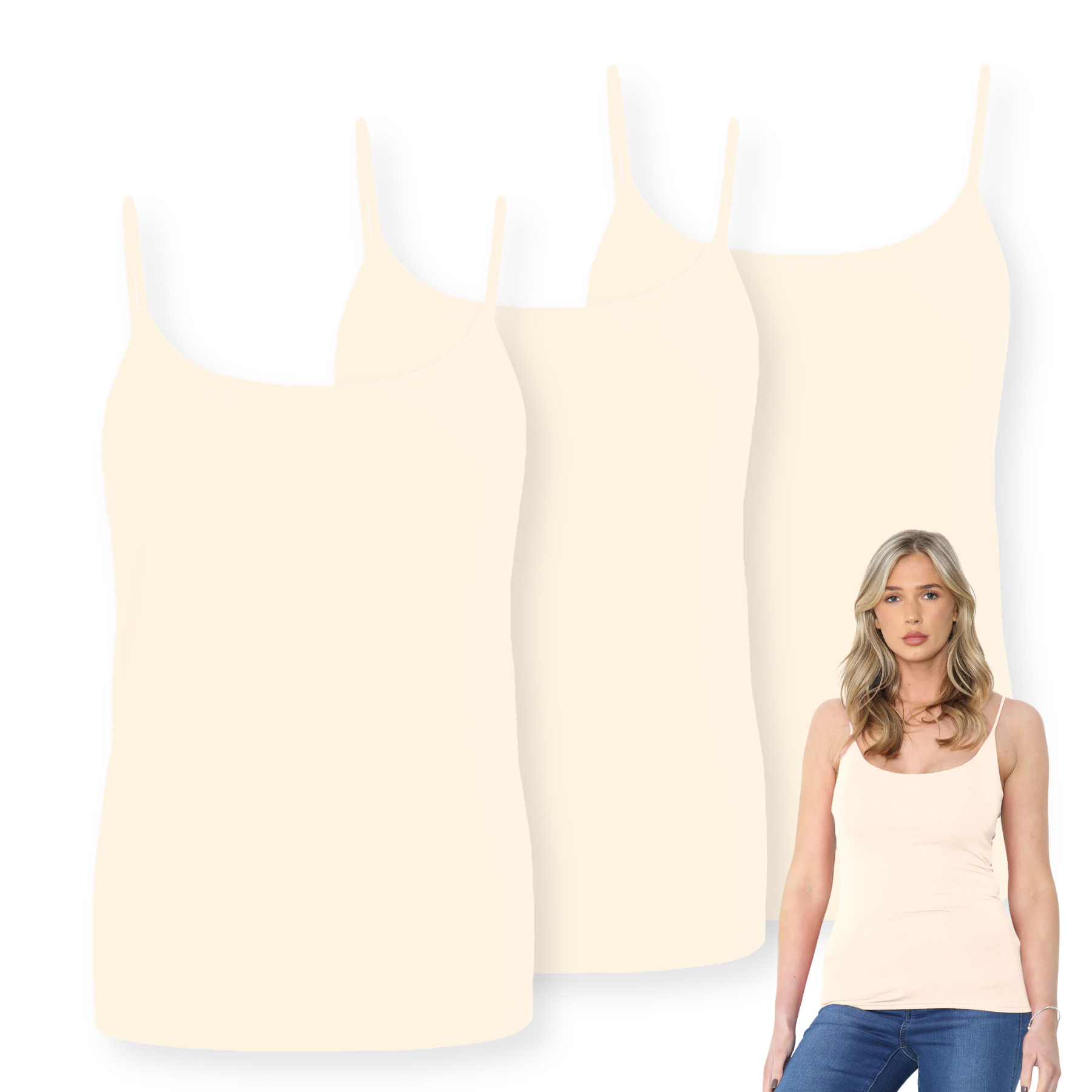 Womens Bodycon Cami Strappy Tank Top Plain Summer Activewear Vest Top, Pack of 3 - Picture 176 of 221