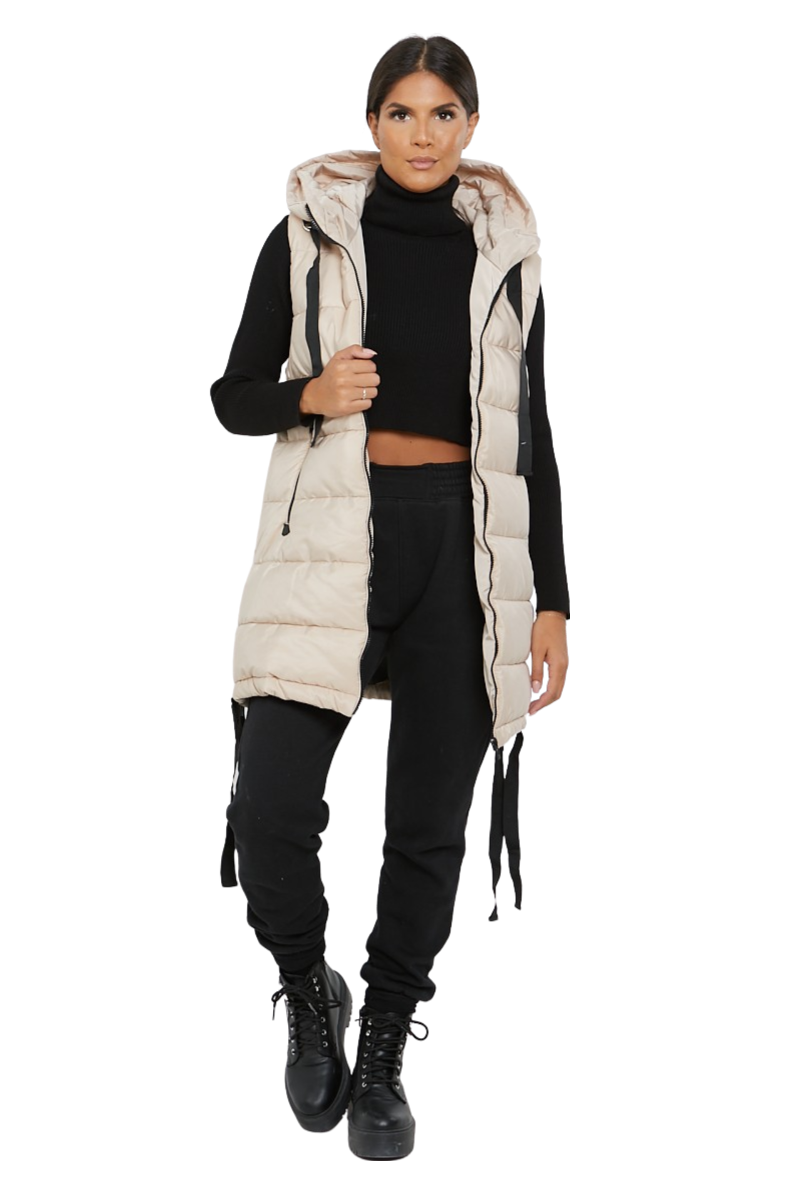 Damas Chaqueta larga acolchada con capucha chaleco acolchada calentador de cuerpo con cremallera - Imagen 34 de 42