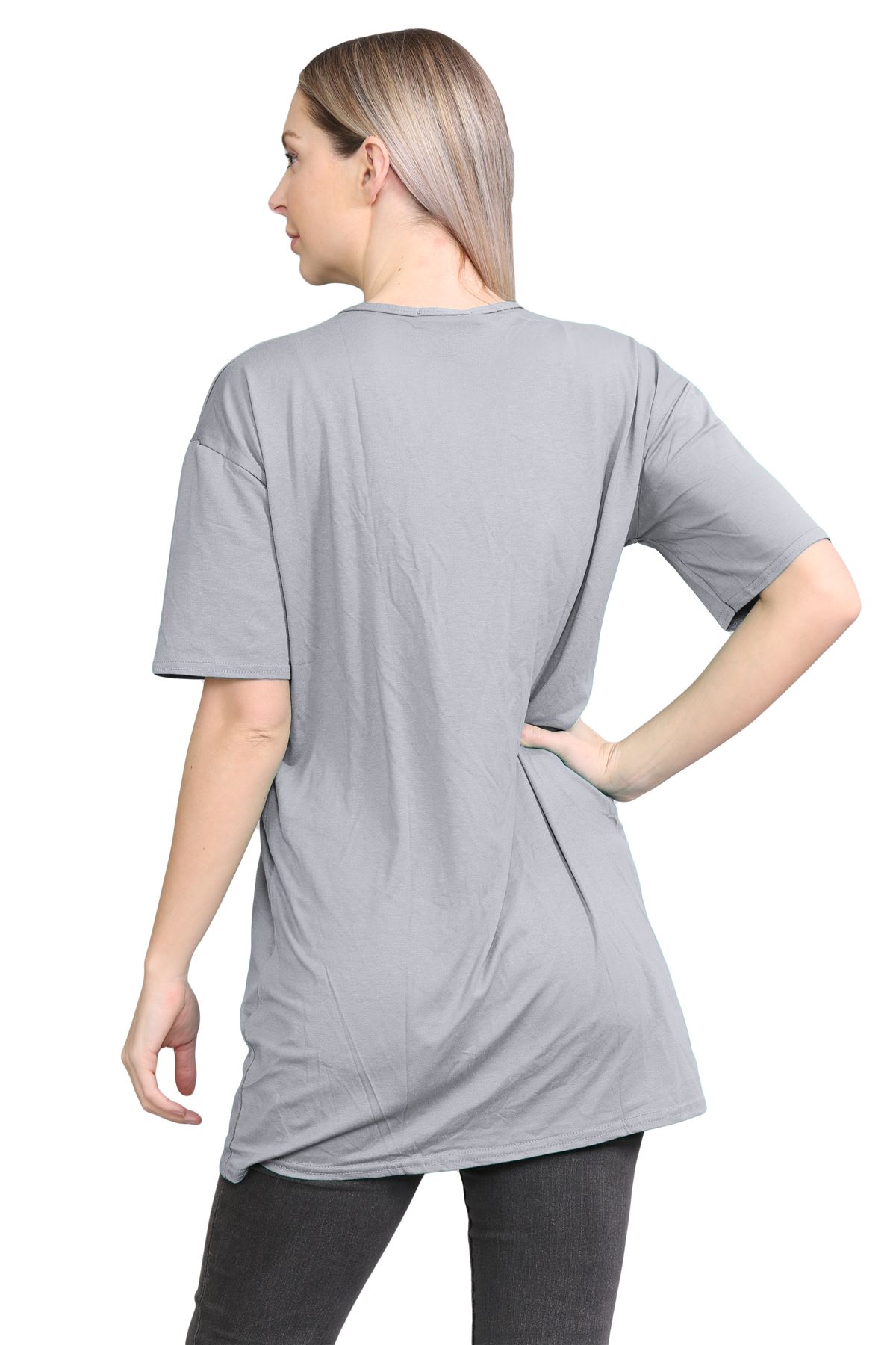 Womens Oversized T-Shirt Plain Baggy Short Sleeve Round Neck Basic Summer Top - Picture 19 of 44