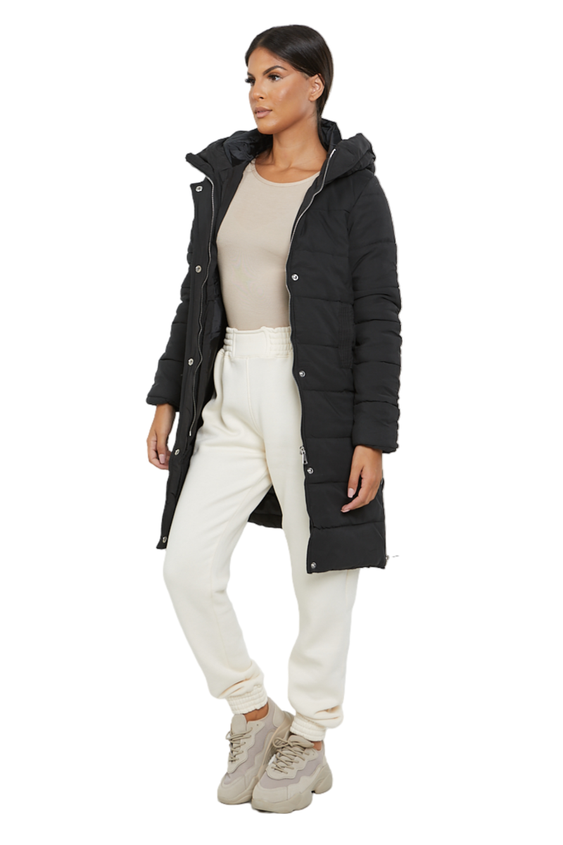 Womens Hooded Longline Coat Puffer Padded Long Sleeve Bodywarmer Winter Jacket - Picture 12 of 50