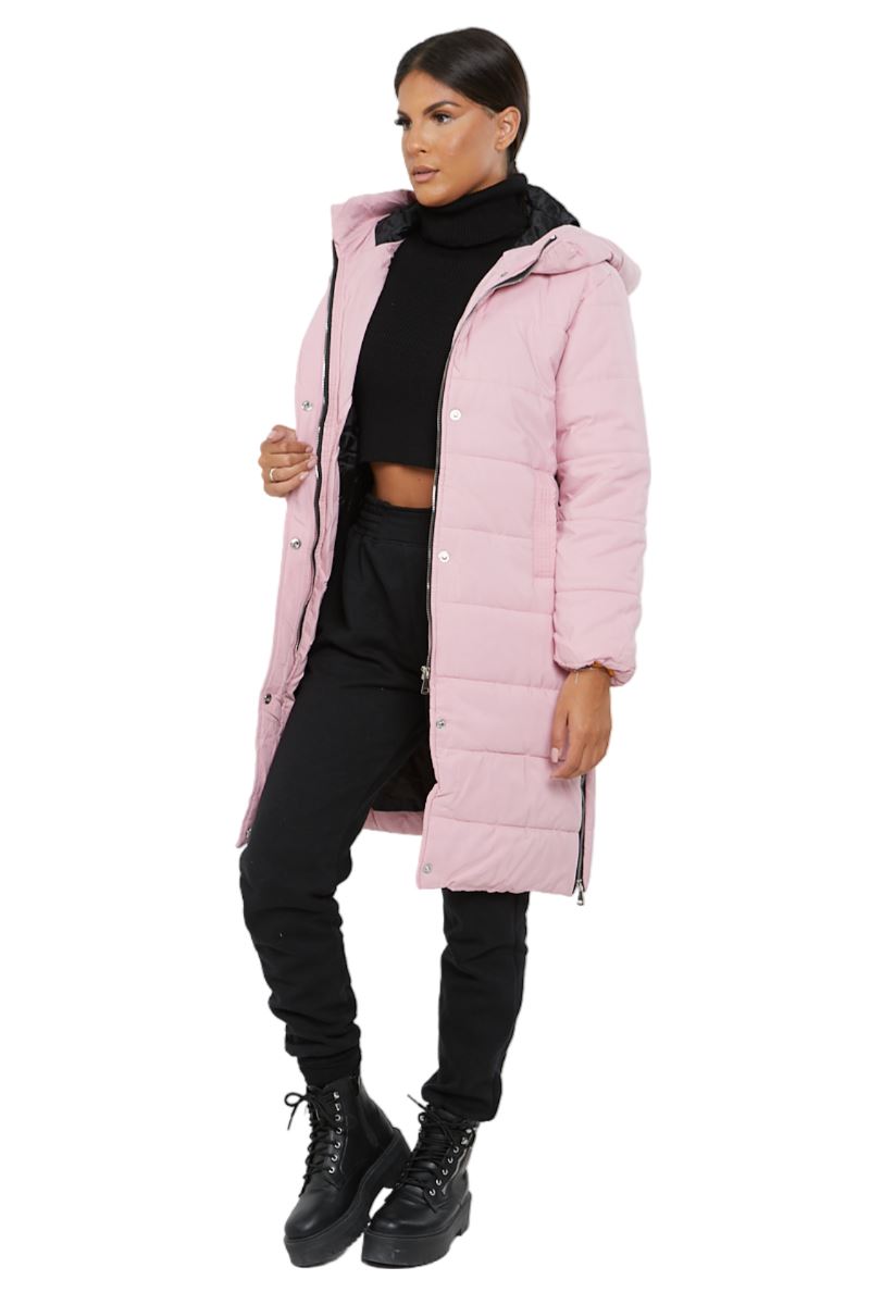 Womens Hooded Longline Coat Puffer Padded Long Sleeve Bodywarmer Winter Jacket - Picture 4 of 50