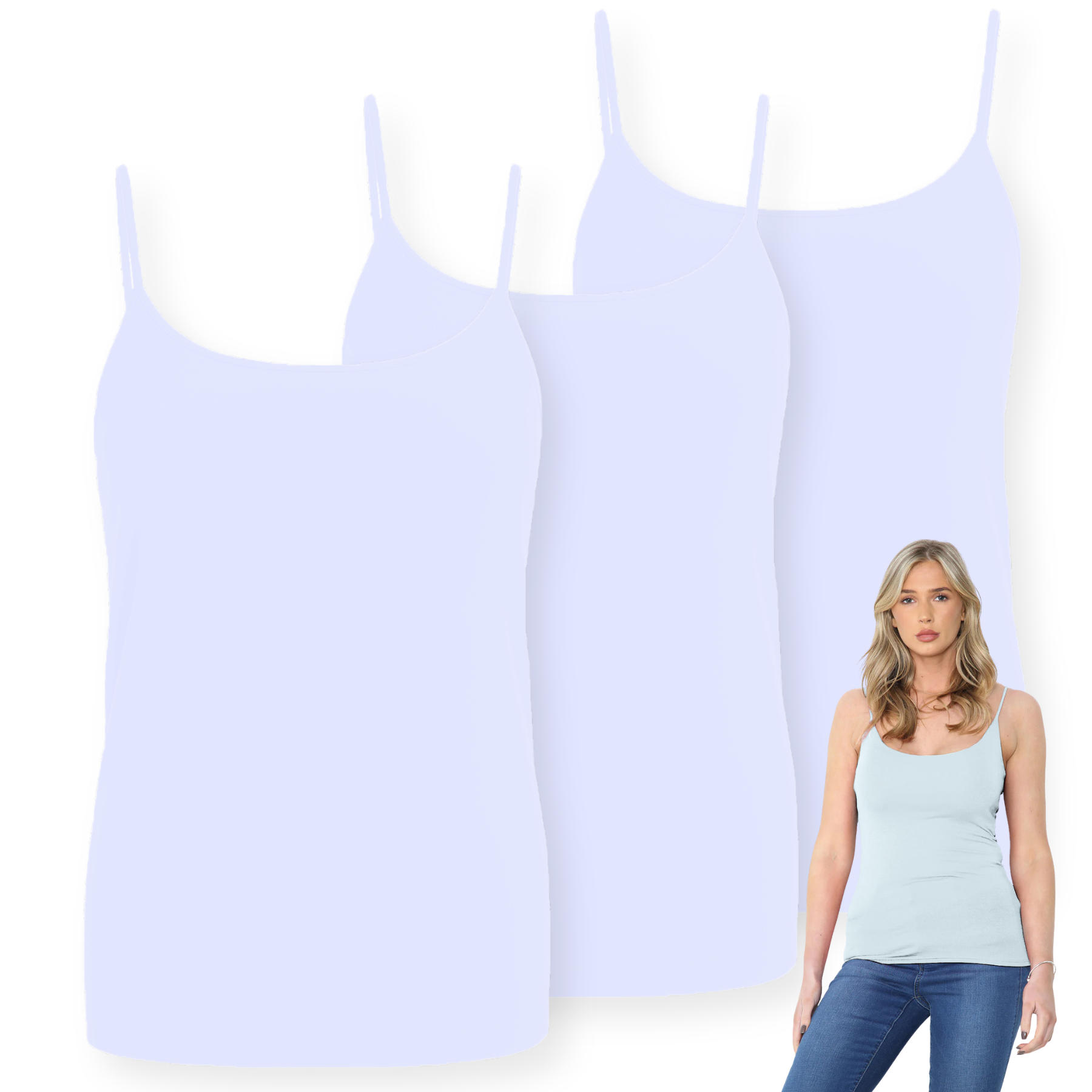 Womens Bodycon Cami Strappy Tank Top Plain Summer Activewear Vest Top, Pack of 3 - Picture 169 of 221