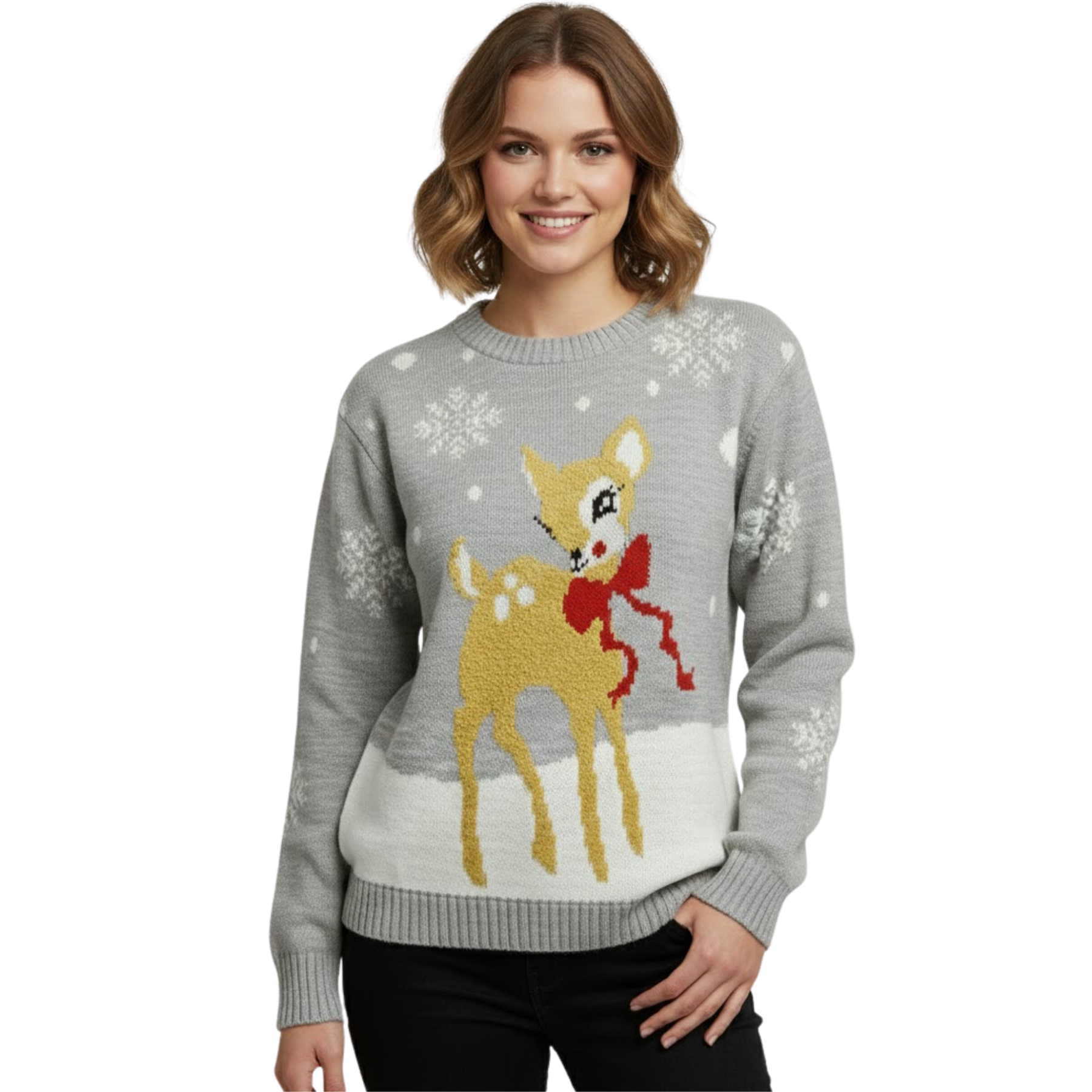 Christmas Reindeer Jumper Womens Knitted Funny Xmas Sweater Unisex Retro Jumpers - Picture 9 of 118