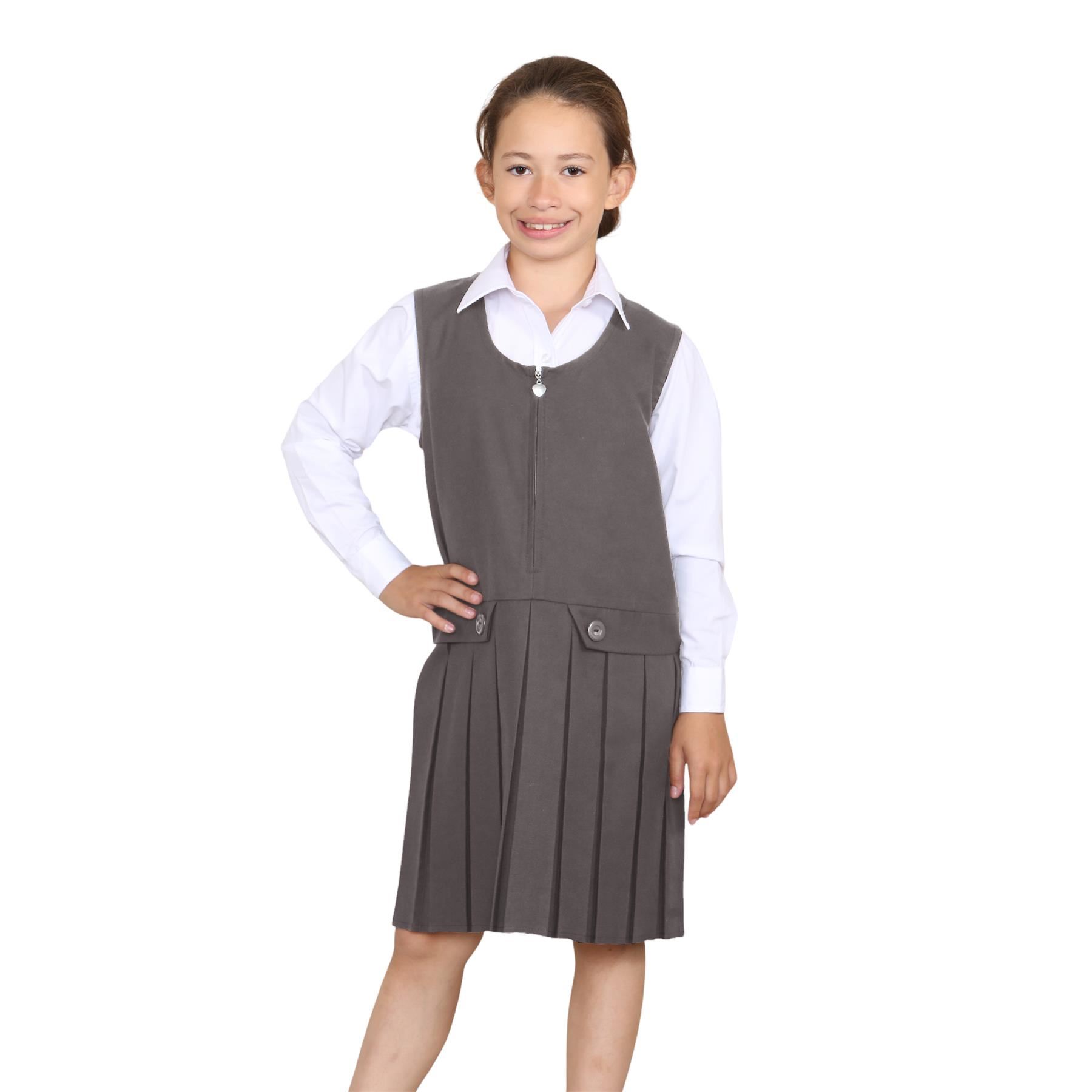 Niñas Delantal Vestido Caja Plisada Dos Botones Frontal Cremallera Uniforme Escolar Paquete de 2 - Imagen 11 de 23
