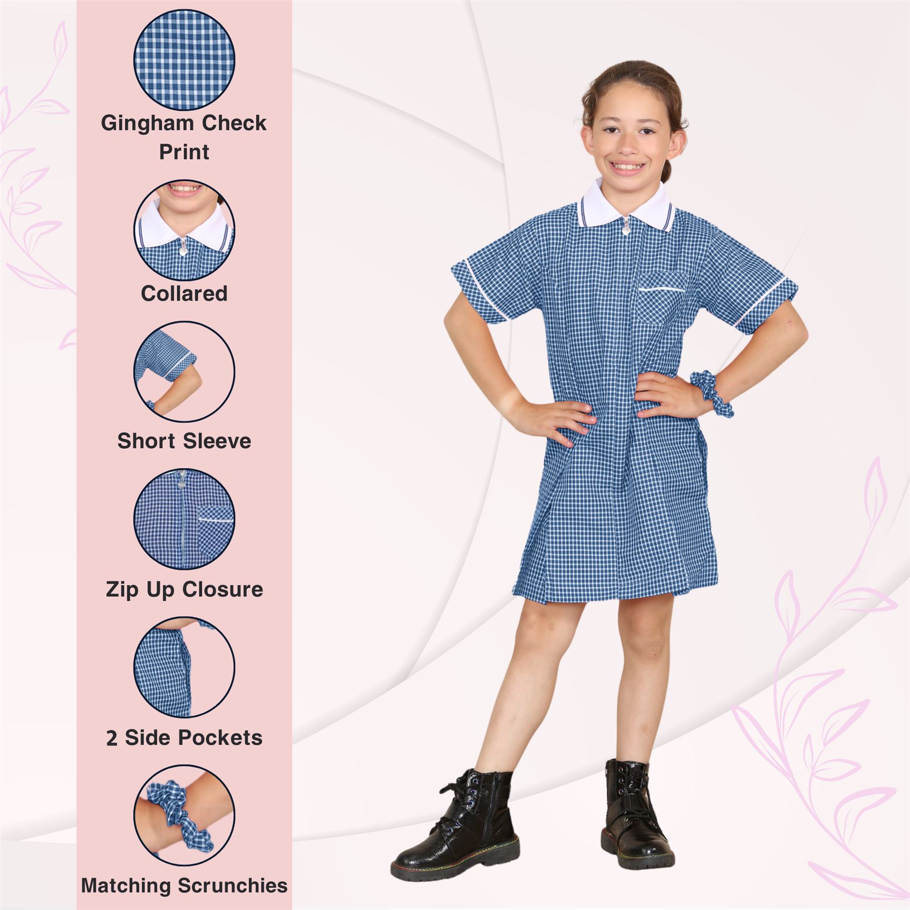 Mädchen Gingham Schule Kurzarm Plissee Kleid Schuluniform Sommer 2er Pack - Bild 13 von 49