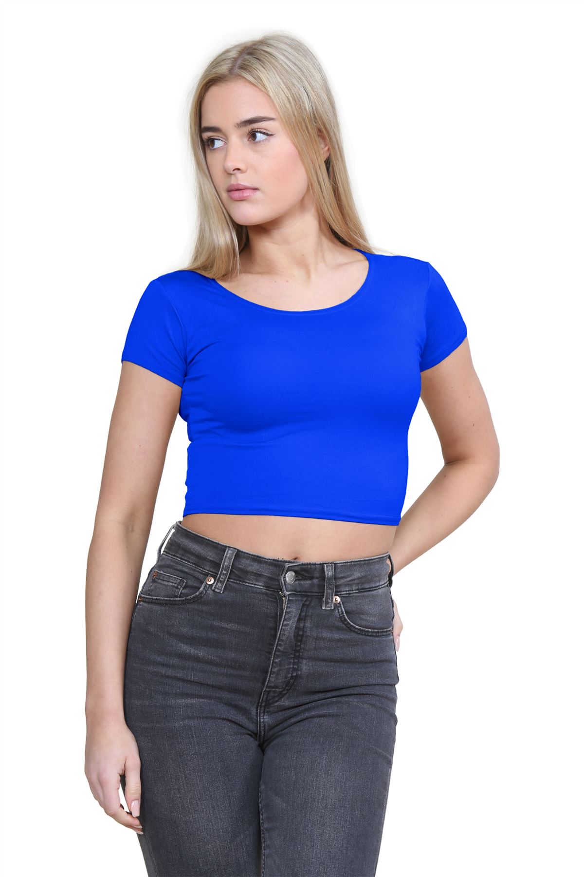 Crop Top Womens Cap Sleeve Top Plain Basic Stretchy Tee T-Shirt Short Vest Top - Picture 137 of 174