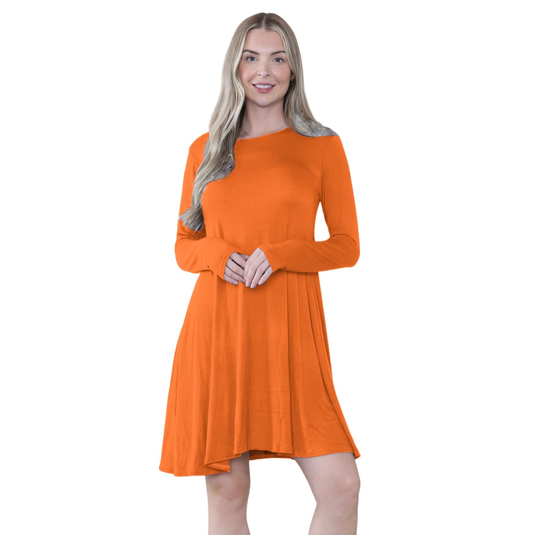 Damen Swing Kleid Uni Langarm Freizeit Ausgestellt A Linie Mini Oberteil Übergröße - Bild 63 von 100