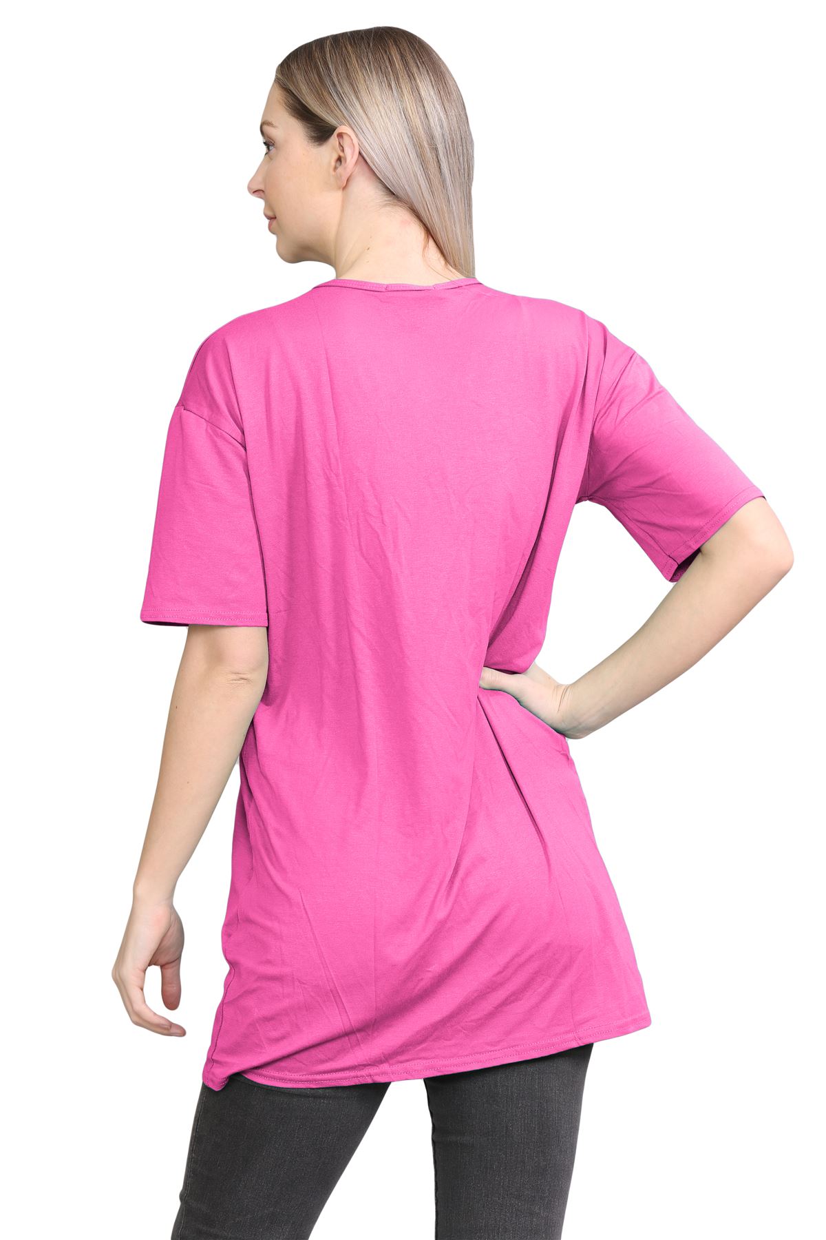 Womens Oversized T-Shirt Plain Baggy Short Sleeve Round Neck Basic Summer Top - Picture 10 of 44